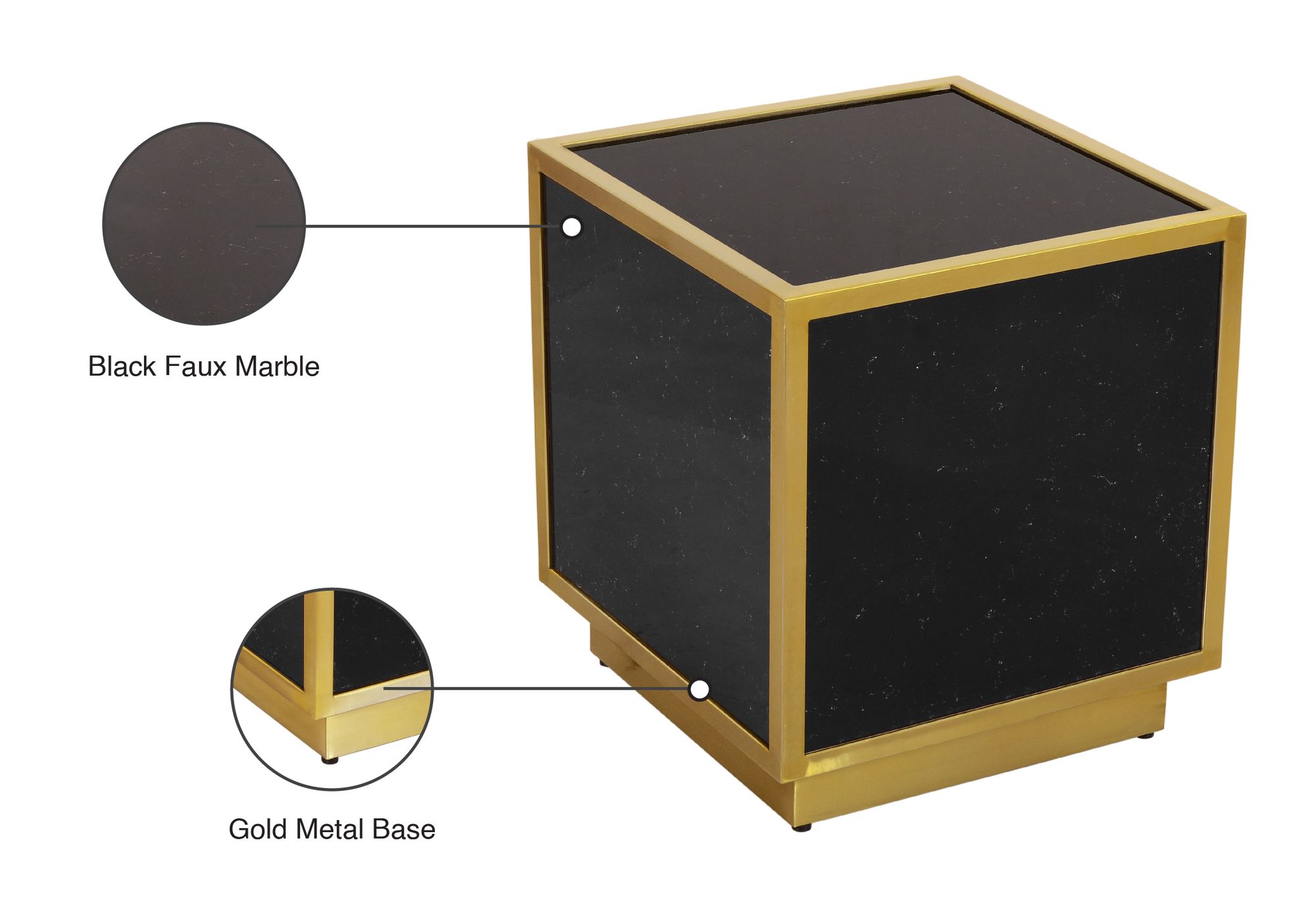 Glitz 20" Square Faux Marble End Table with Gold Metal Base