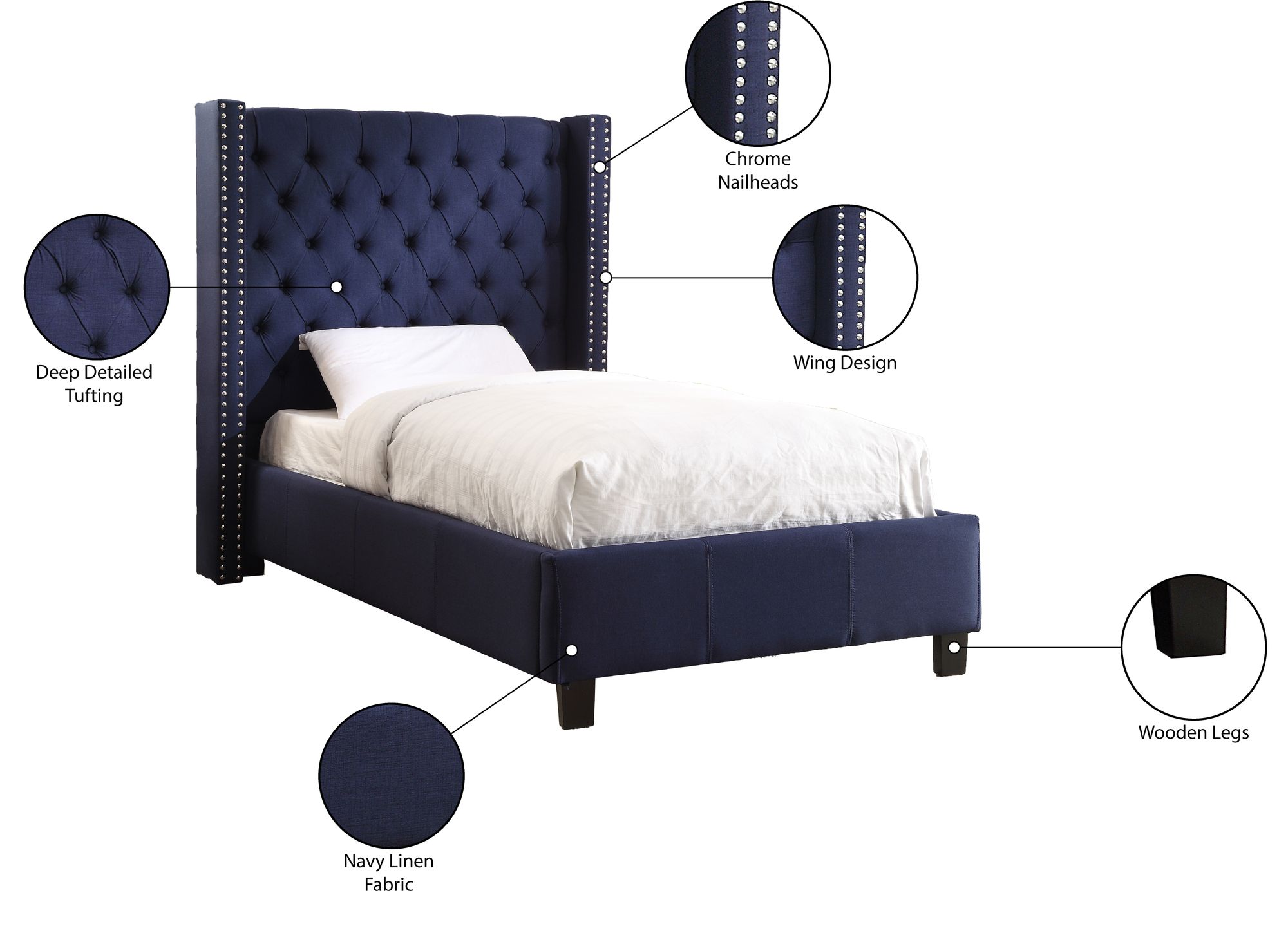 Ashton Linen Fabric Twin Size Bed