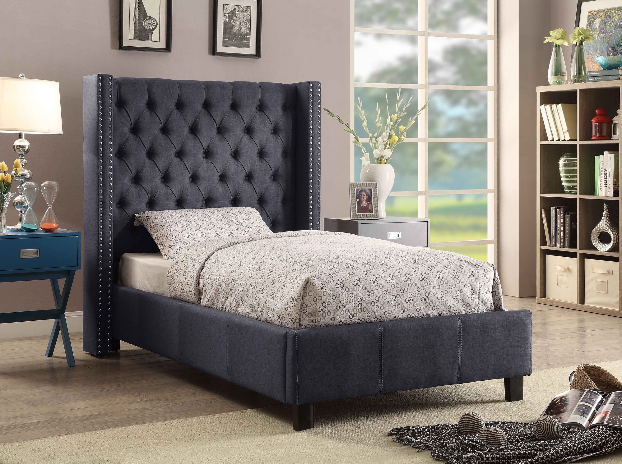 Ashton Linen Fabric Twin Size Bed