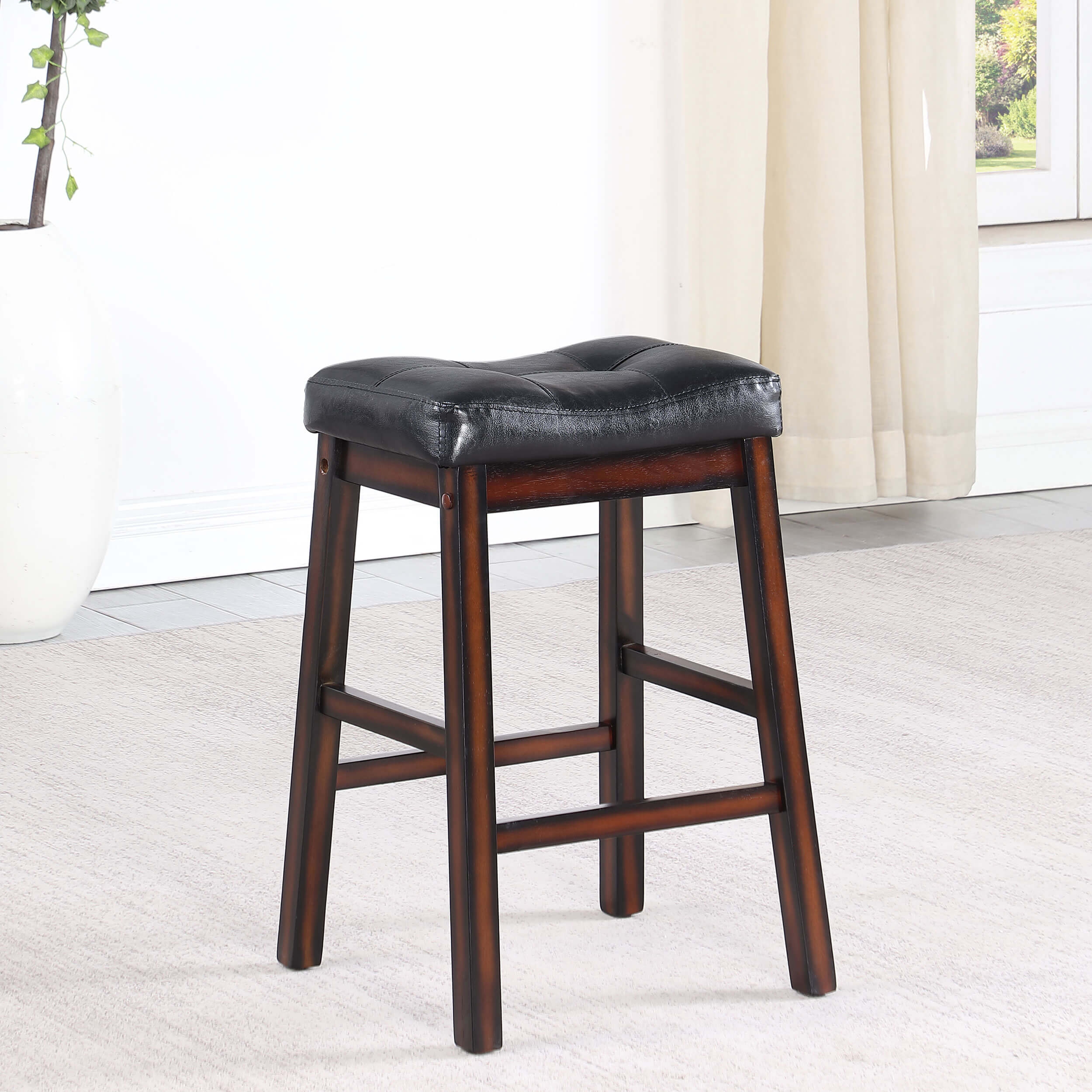 Donald Leatherette Counter Stool with Wood Base
