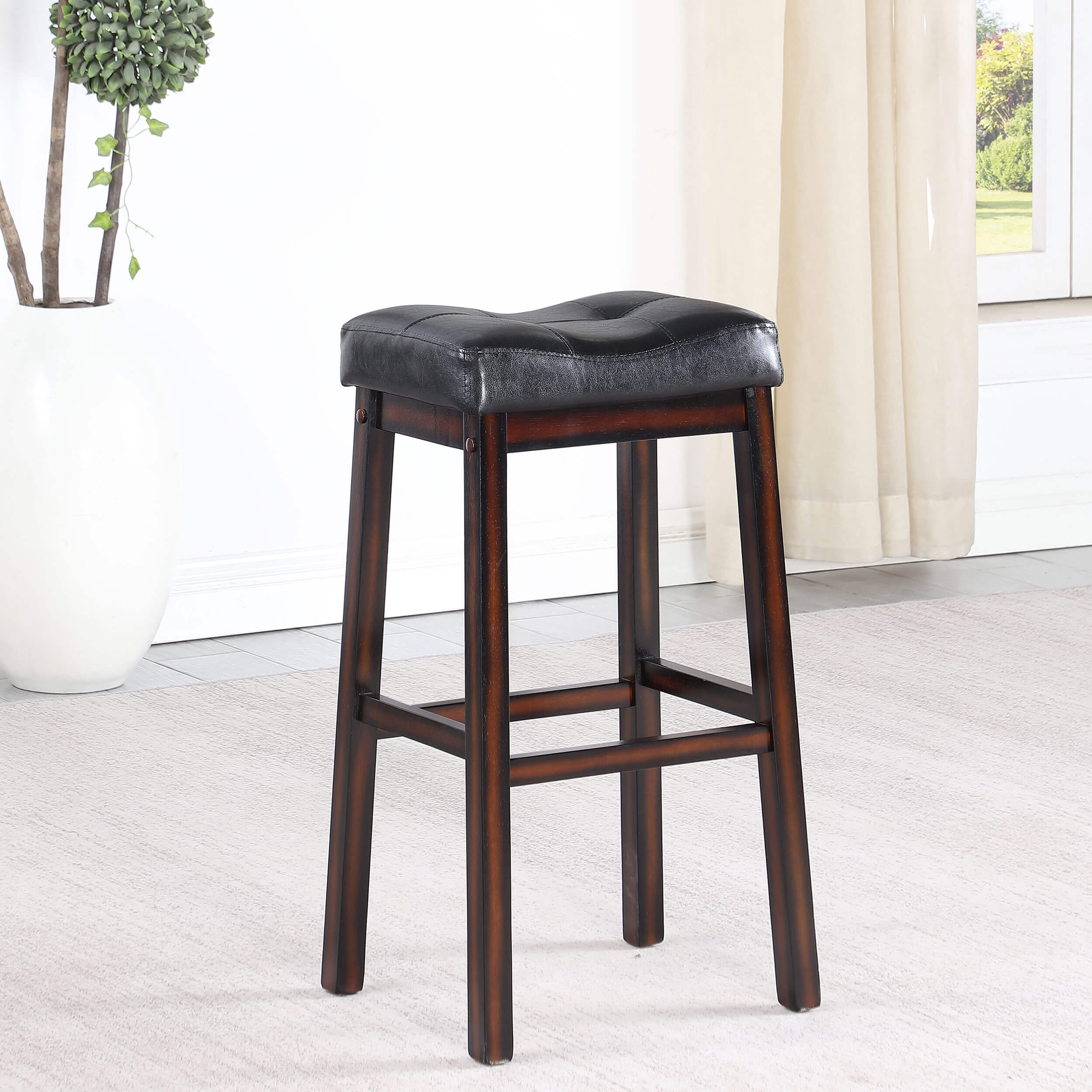 Donald Leatherette Bar Stool with Wood Base