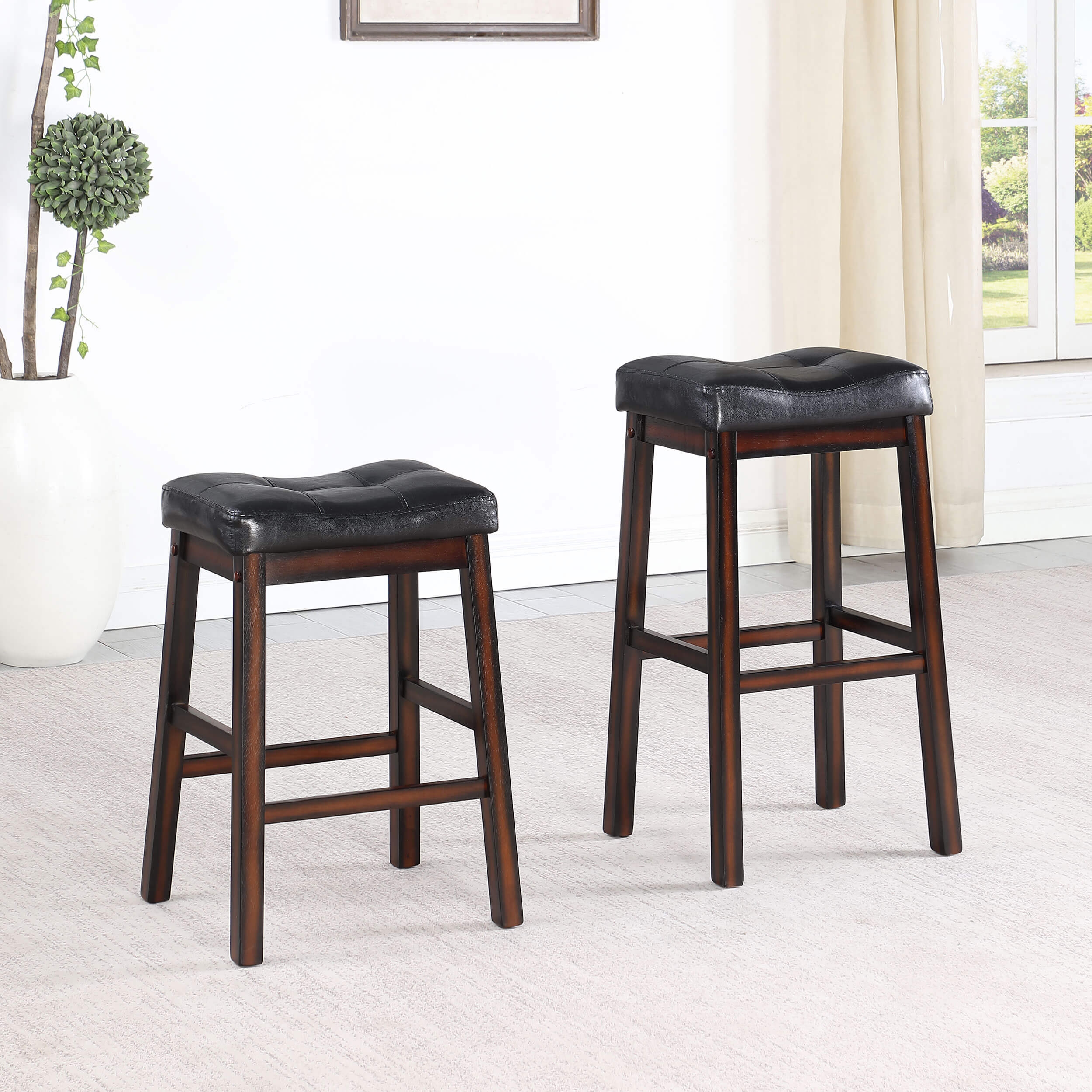 Donald Leatherette Bar Stool with Wood Base