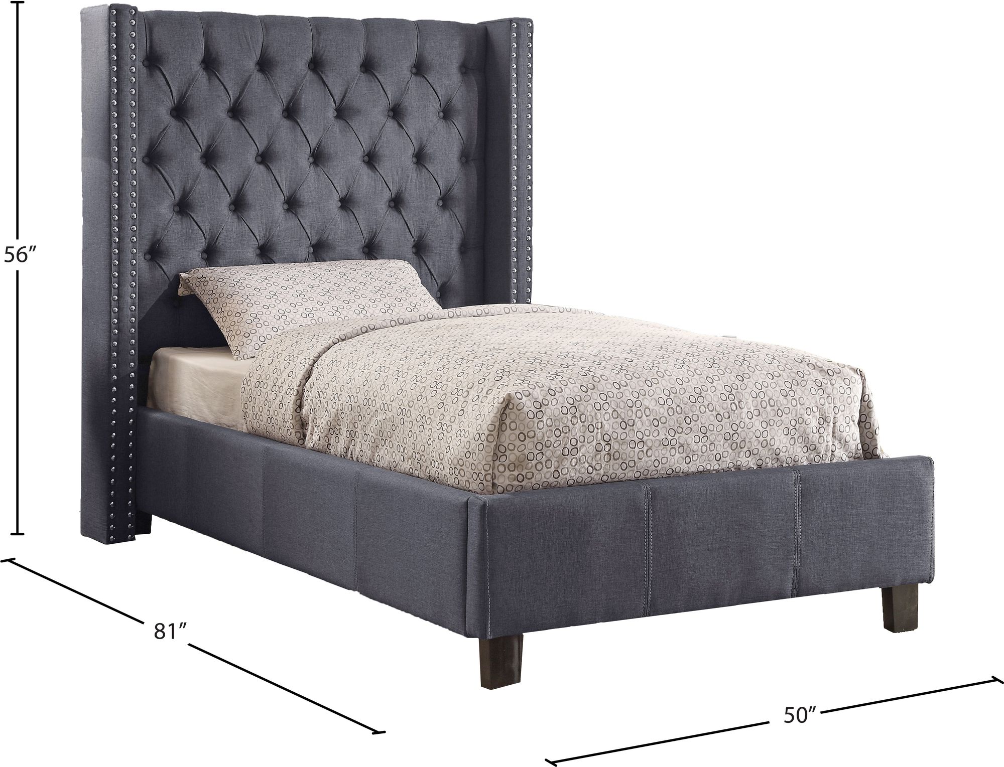 Ashton Linen Fabric Twin Size Bed