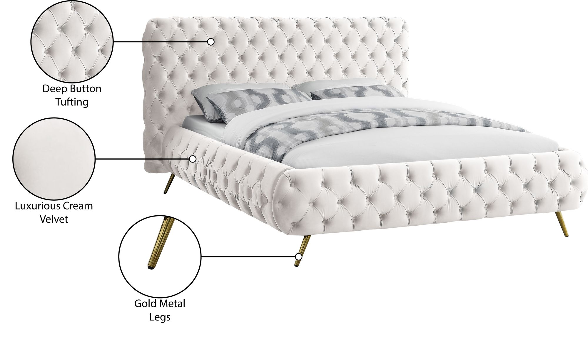 Delano Velvet Queen Size Bed
