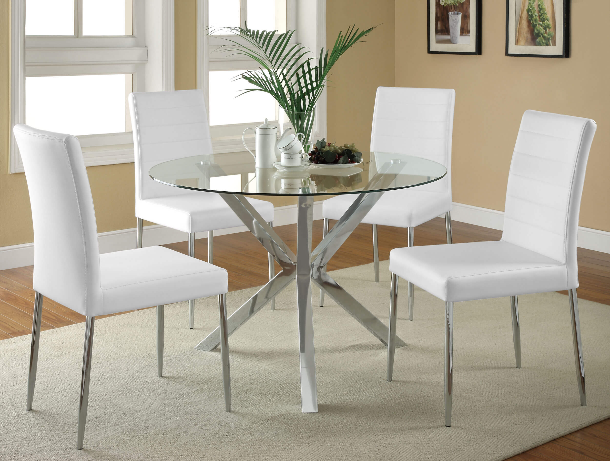Vance Glass Top Dining Table with X-cross Chrome Base