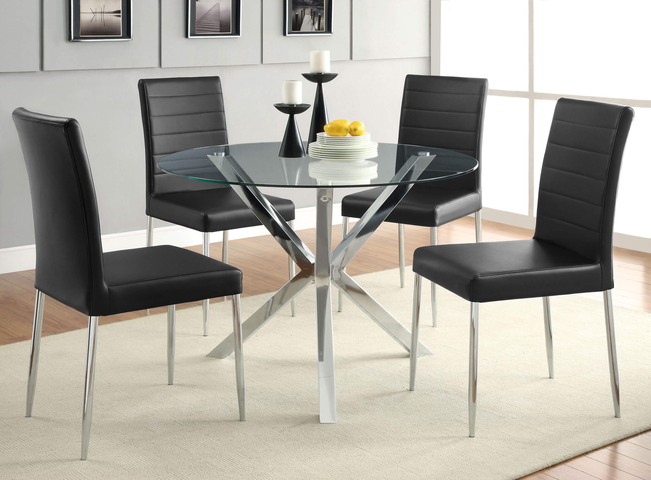 Vance Glass Top Dining Table with X-cross Chrome Base