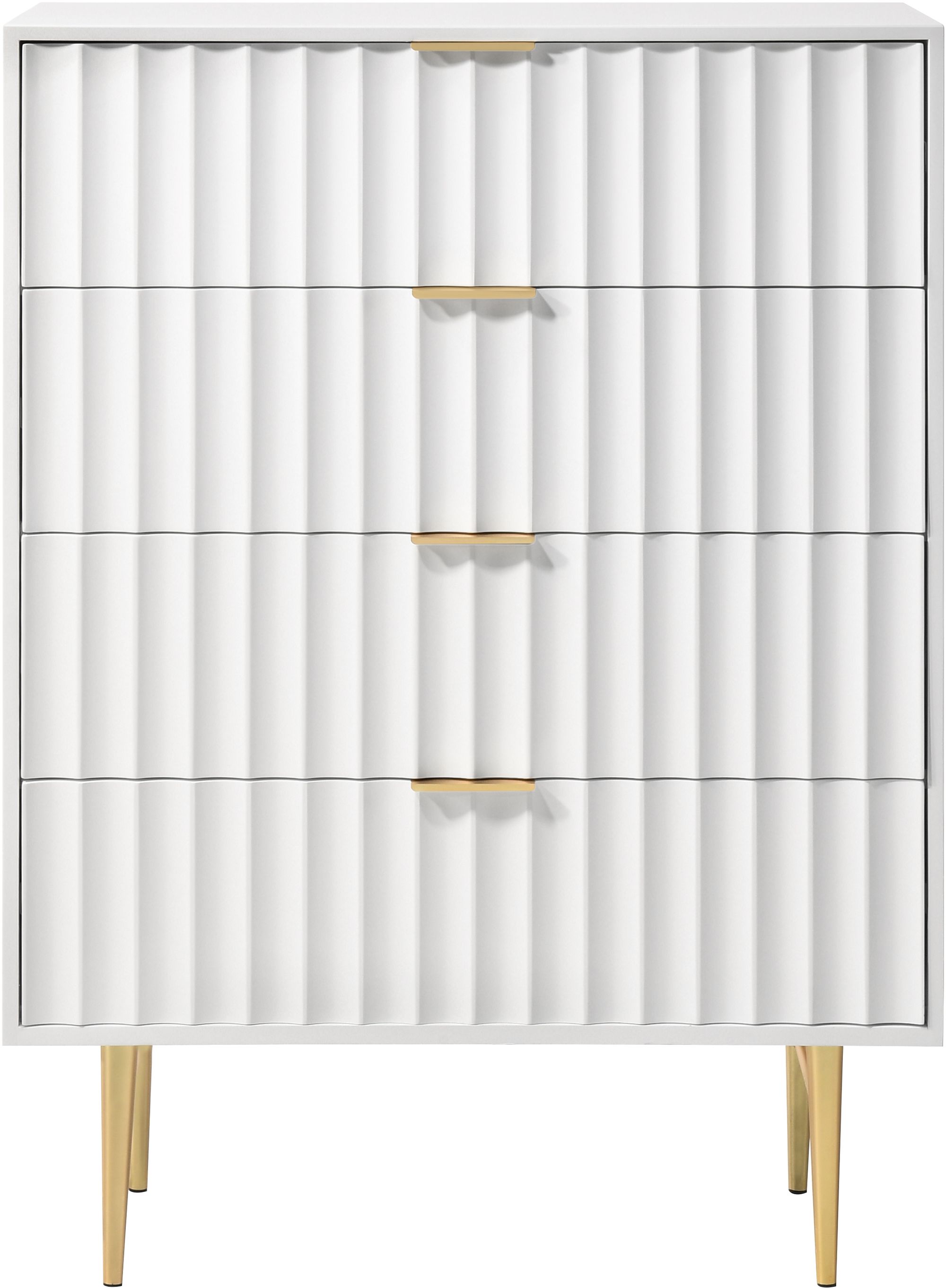 Modernist 4-Drawer Wood Chest with Brushed Gold Steel Legs & Handles
