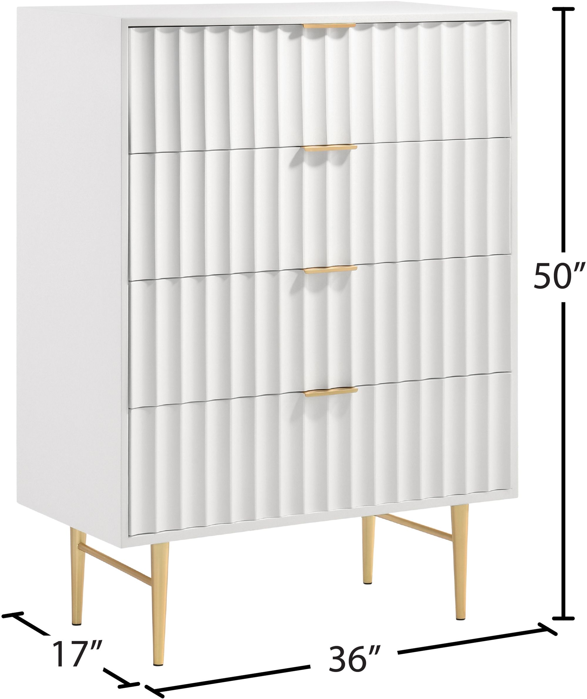 Modernist 4-Drawer Wood Chest with Brushed Gold Steel Legs & Handles