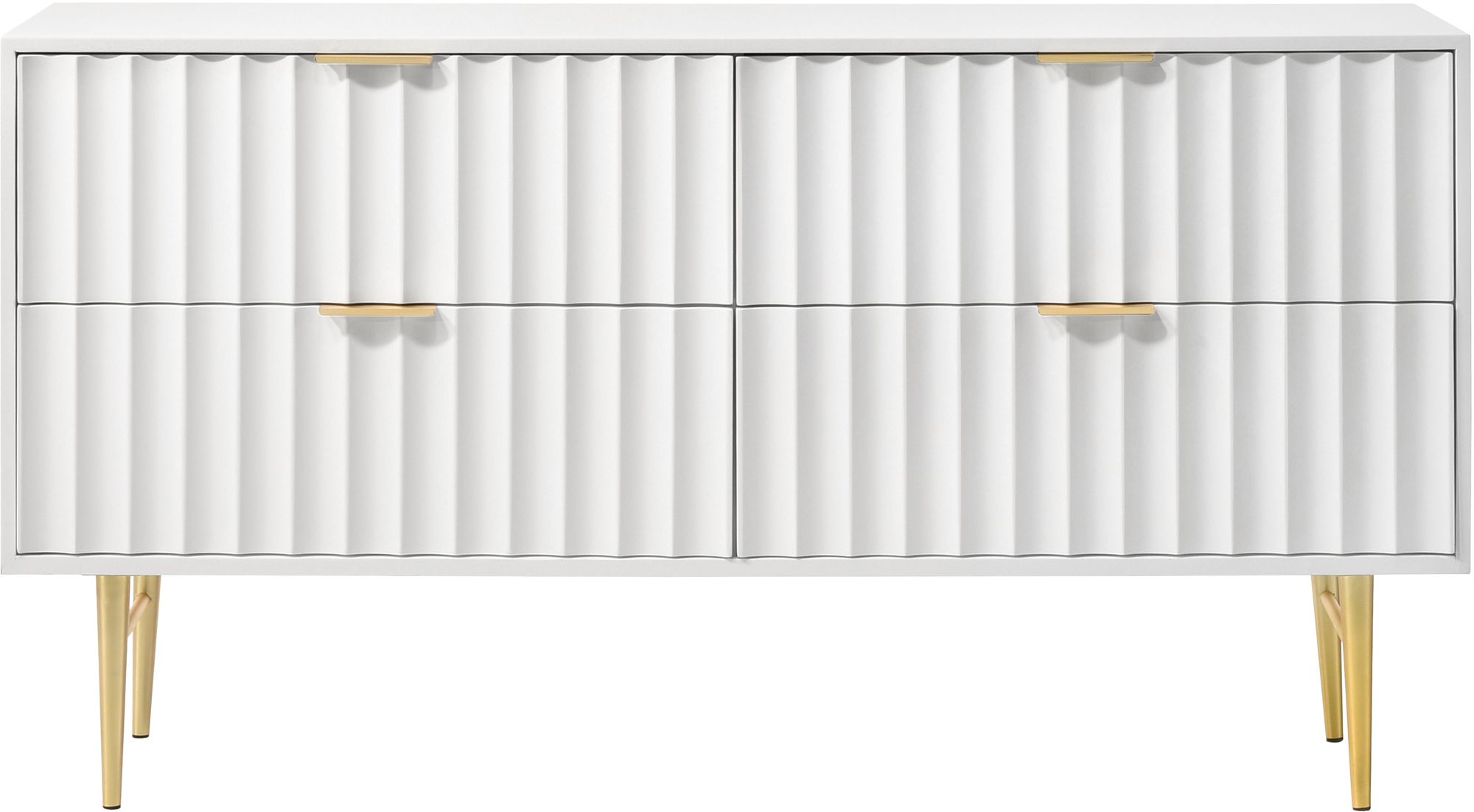 Modernist 4-Drawer Wood Dresser with Brushed Gold Steel Legs & Handles