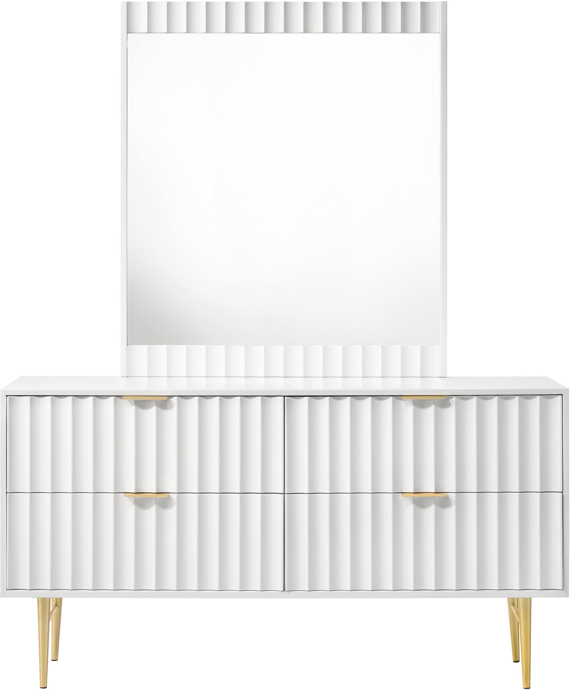Modernist 4-Drawer Wood Dresser with Brushed Chrome Steel Legs & Handles
