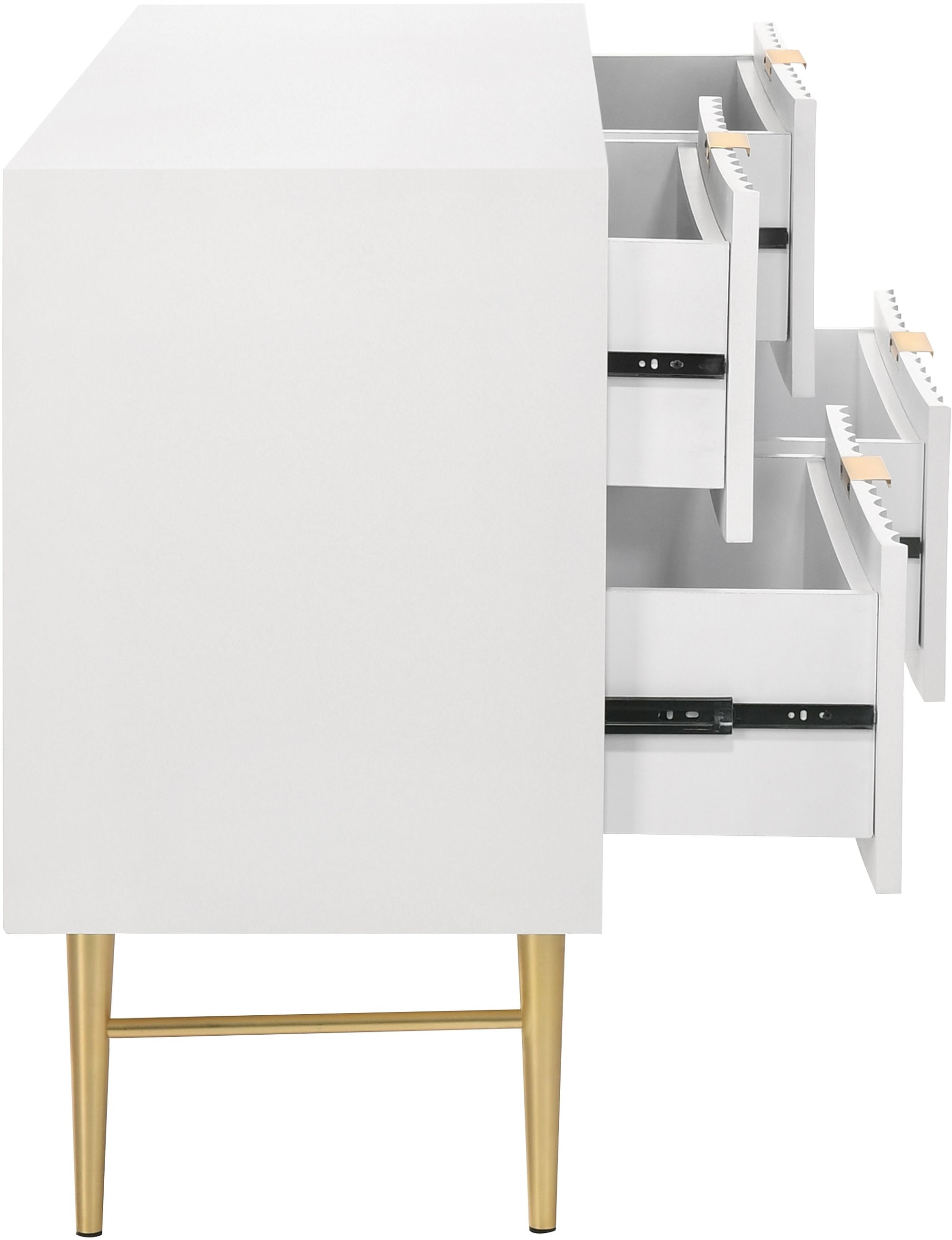 Modernist 4-Drawer Wood Dresser with Brushed Chrome Steel Legs & Handles