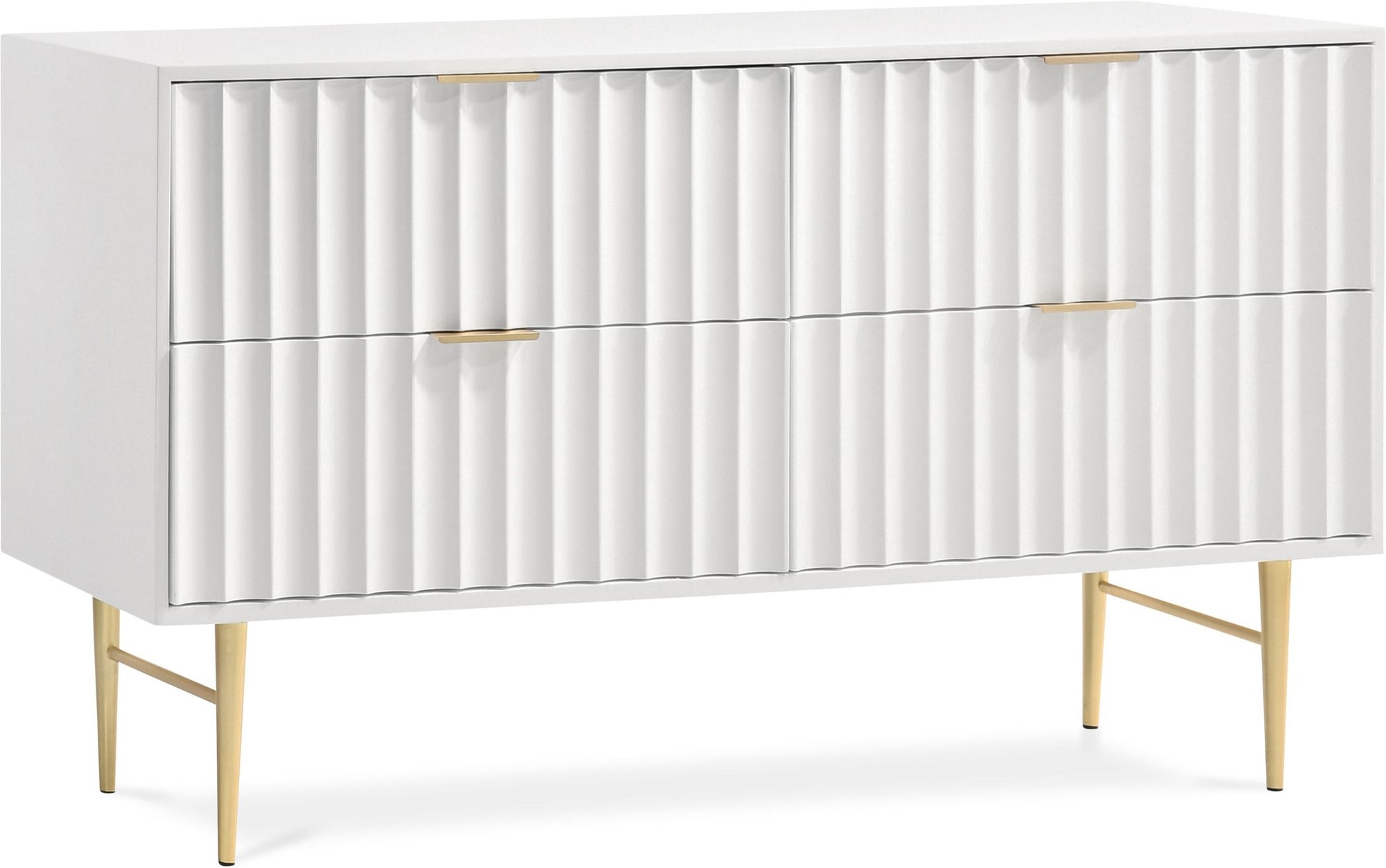 Modernist 4-Drawer Wood Dresser with Brushed Chrome Steel Legs & Handles