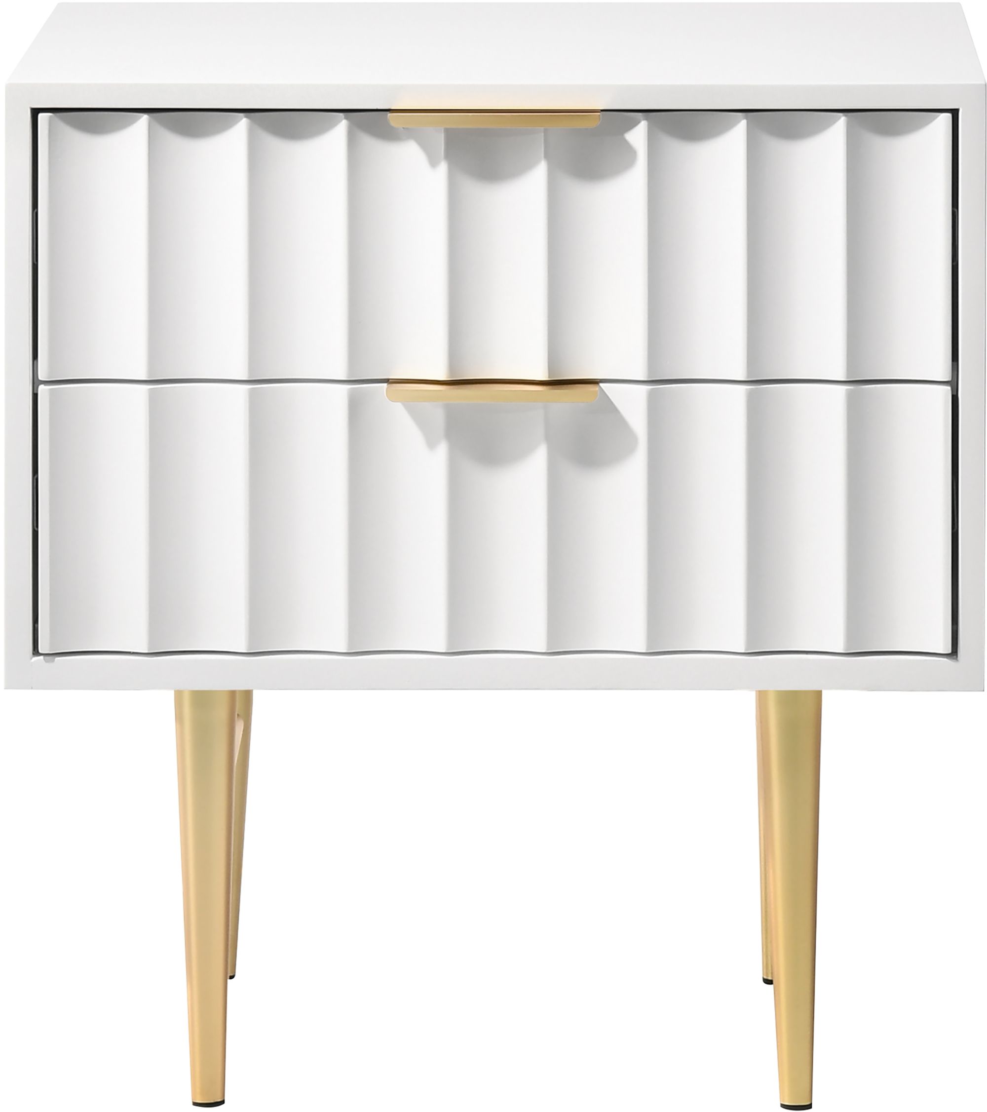 Modernist 2-Drawer Wood Veneer Nightstand with Brushed Gold Steel Legs & Handles
