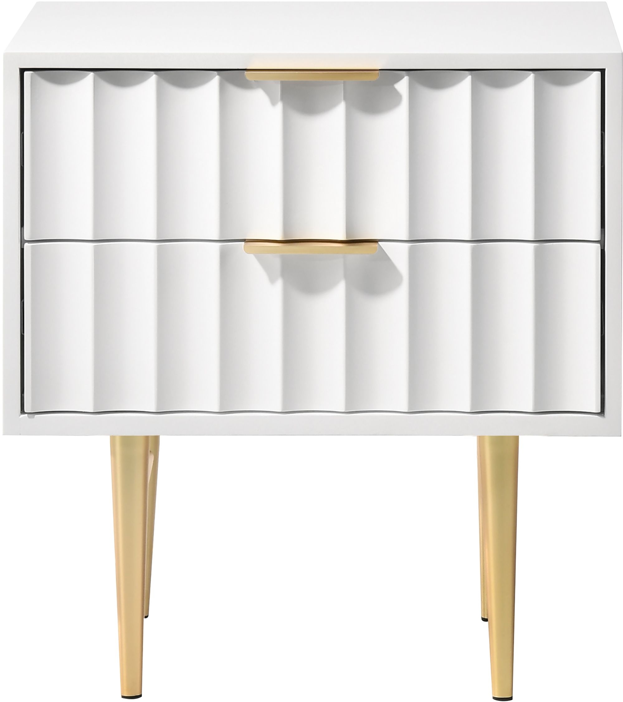Modernist 2-Drawer Wood Nightstand with Brushed Steel Legs & Handles