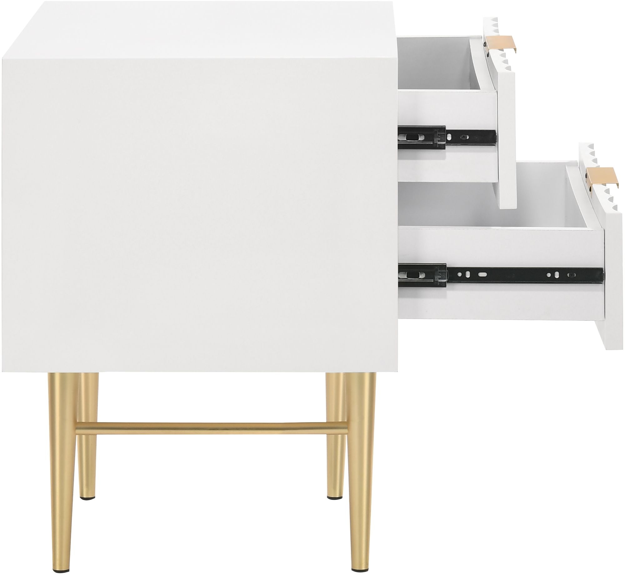Modernist 2-Drawer Wood Nightstand with Brushed Steel Legs & Handles