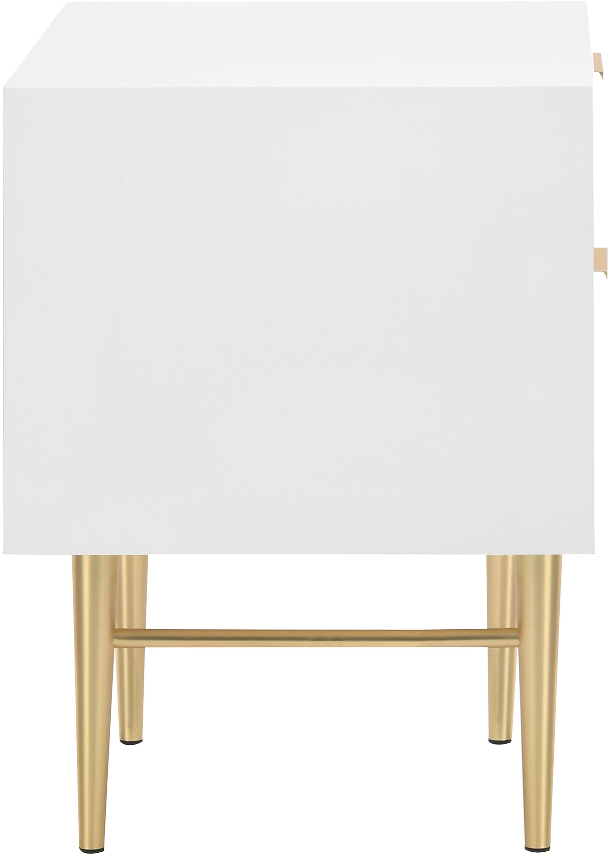 Modernist 2-Drawer Wood Veneer Nightstand with Brushed Gold Steel Legs & Handles