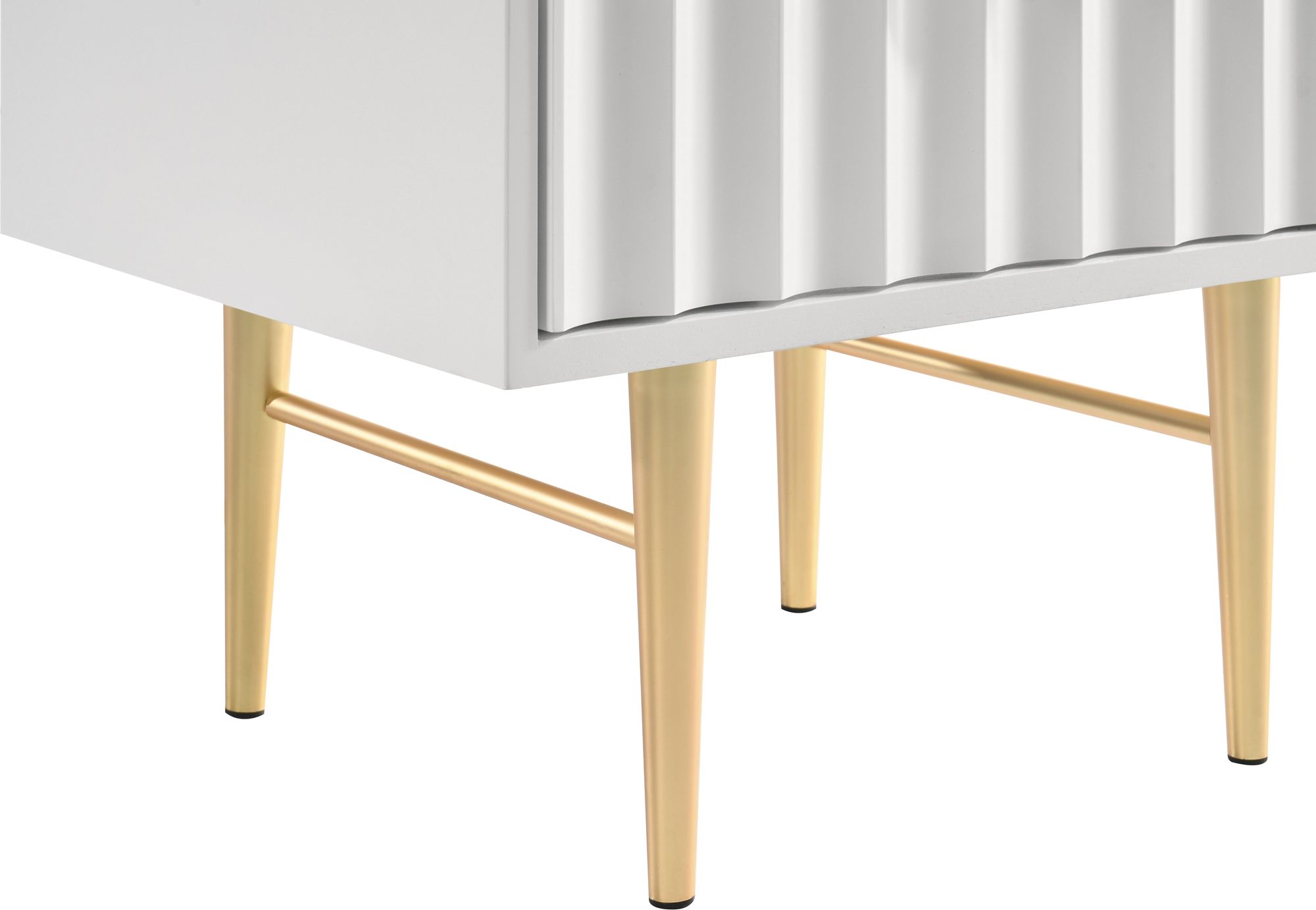 Modernist 2-Drawer Wood Veneer Nightstand with Brushed Gold Steel Legs & Handles