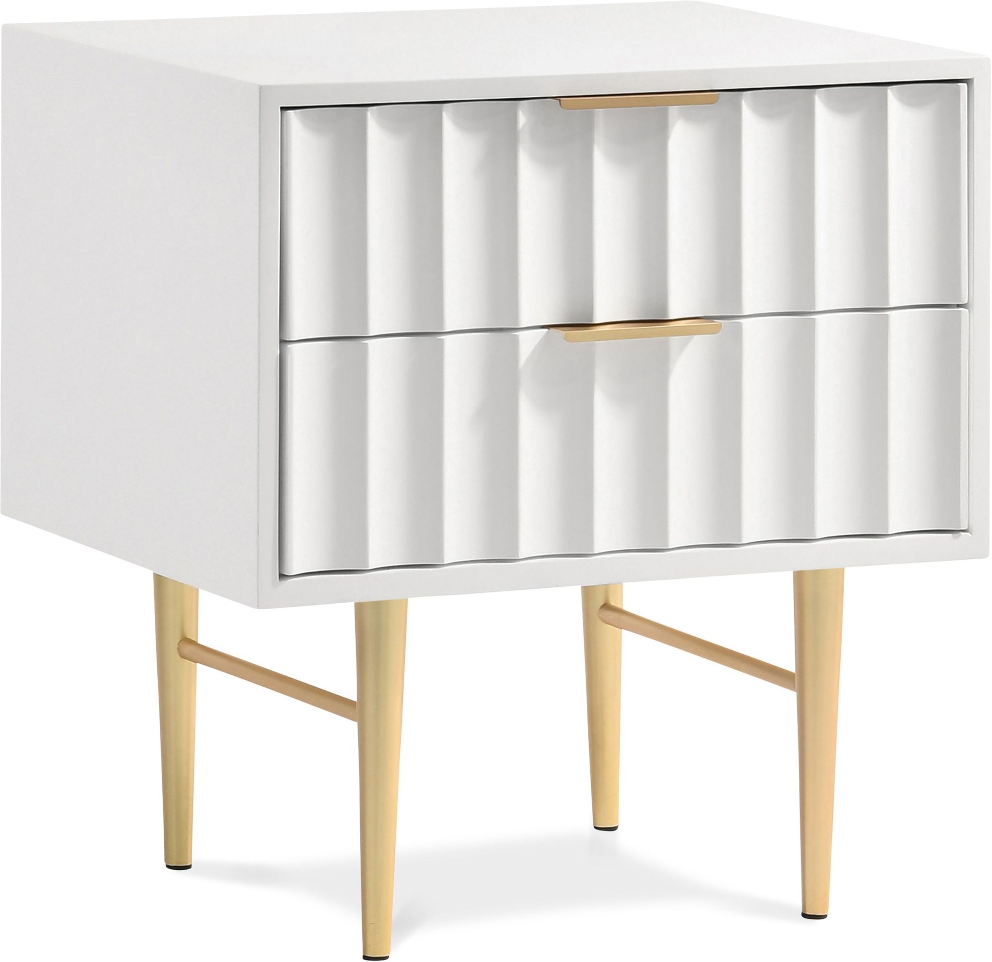 Modernist 2-Drawer Wood Nightstand with Brushed Steel Legs & Handles