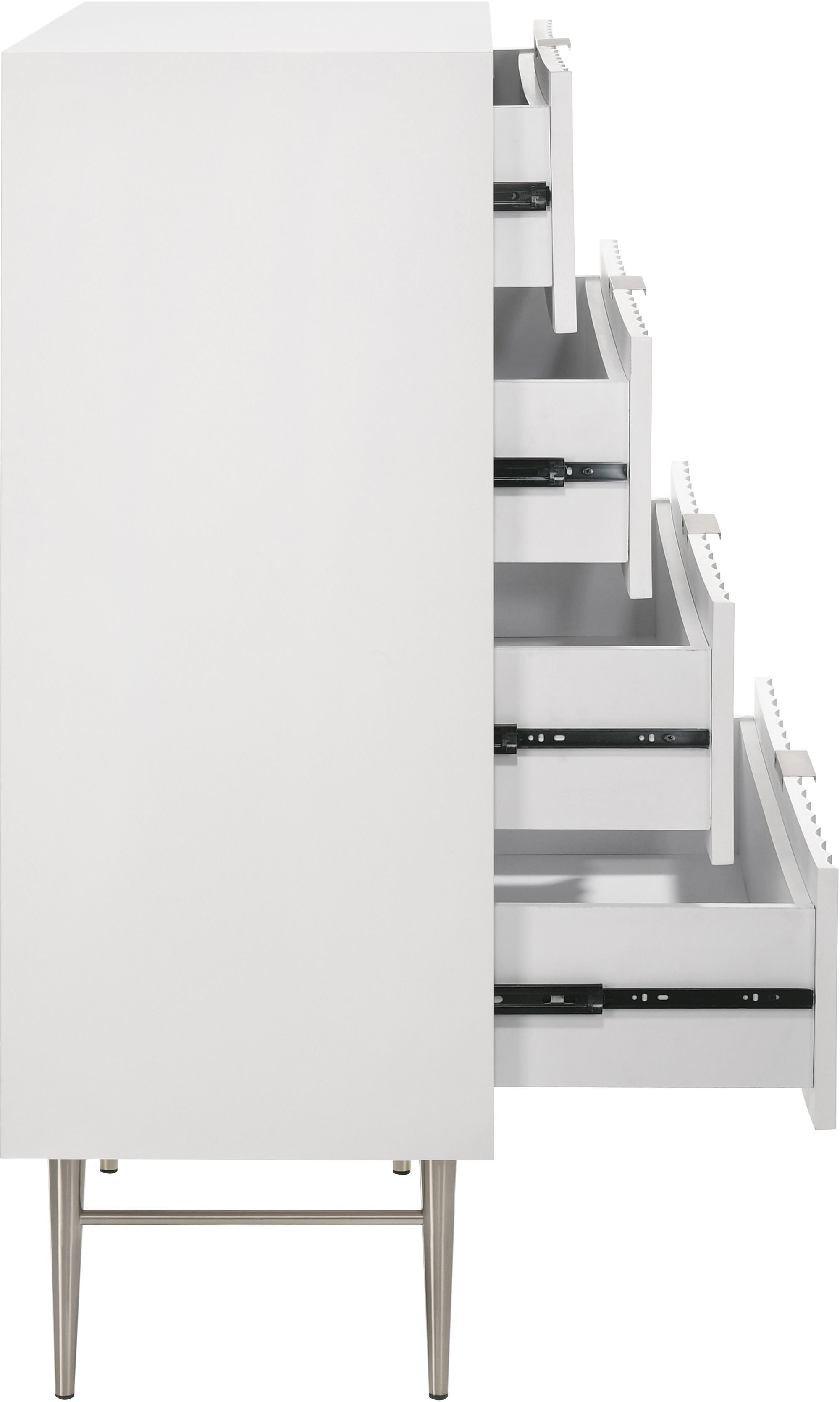 Modernist 4-Drawer Wood Chest with Brushed Steel Legs & Handles
