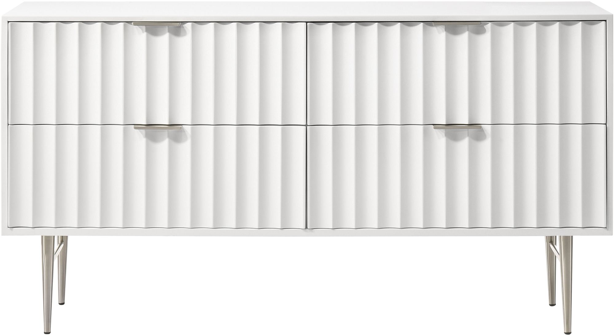 Modernist 4-Drawer Wood Dresser with Brushed Chrome Steel Legs & Handles