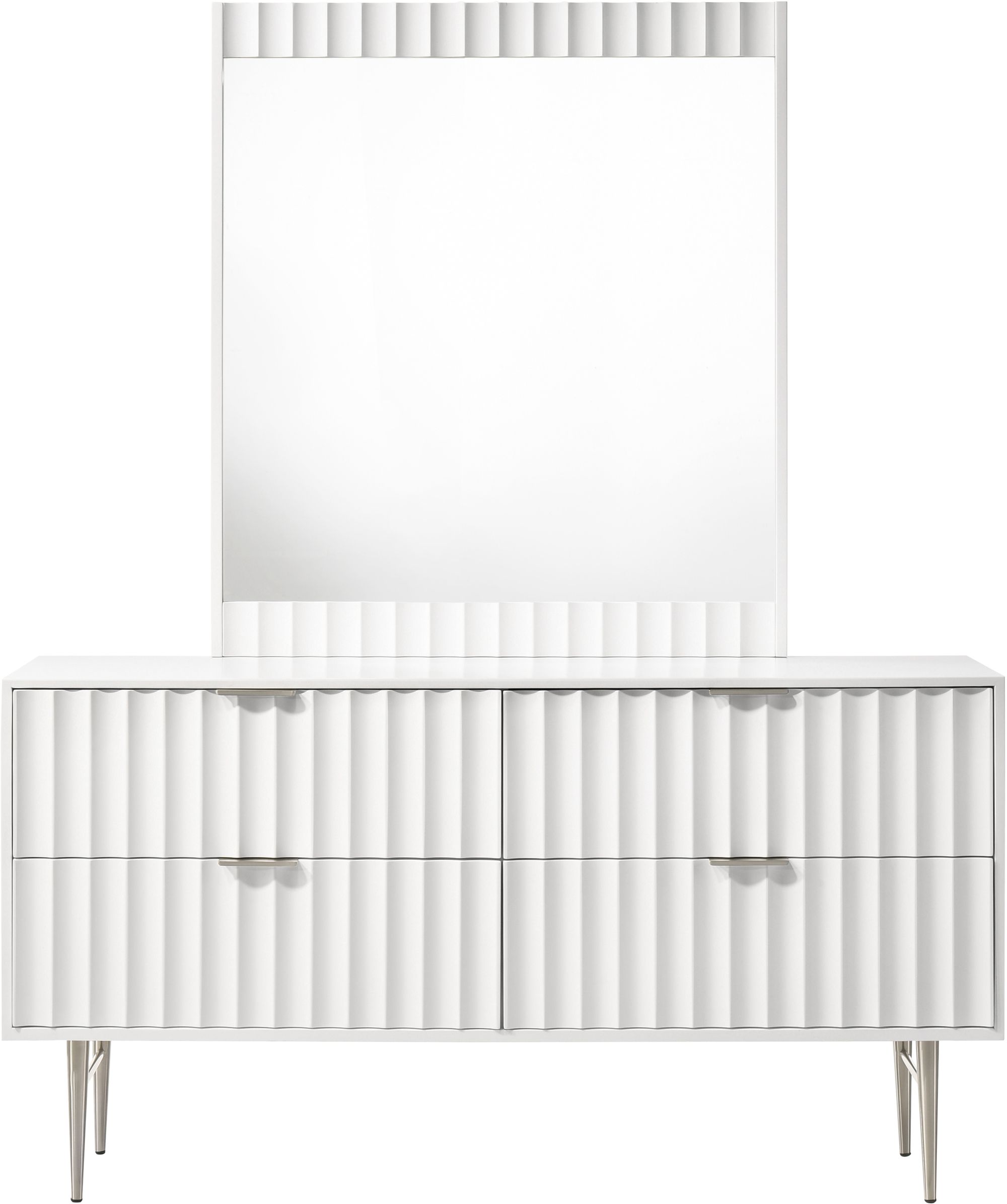 Modernist 4-Drawer Wood Dresser with Brushed Chrome Steel Legs & Handles