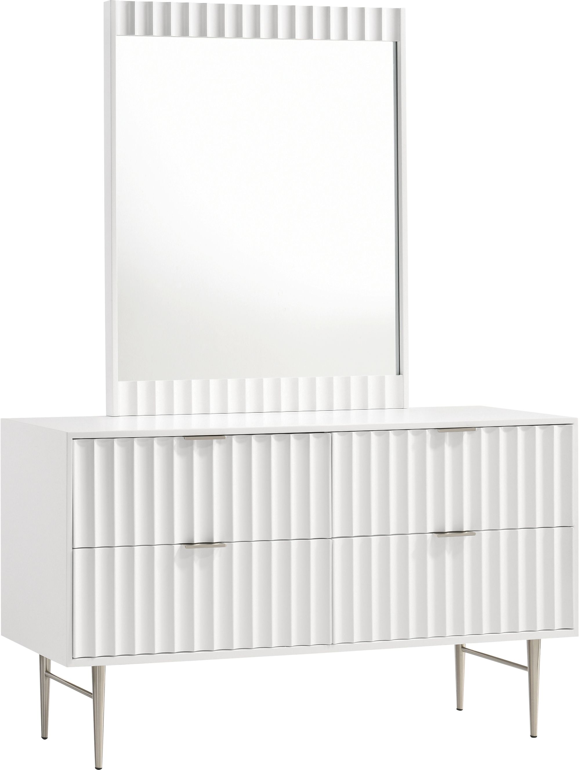 Modernist 4-Drawer Wood Dresser with Brushed Chrome Steel Legs & Handles