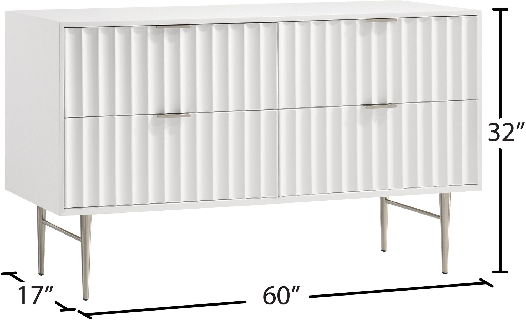 Modernist 4-Drawer Wood Dresser with Brushed Chrome Steel Legs & Handles