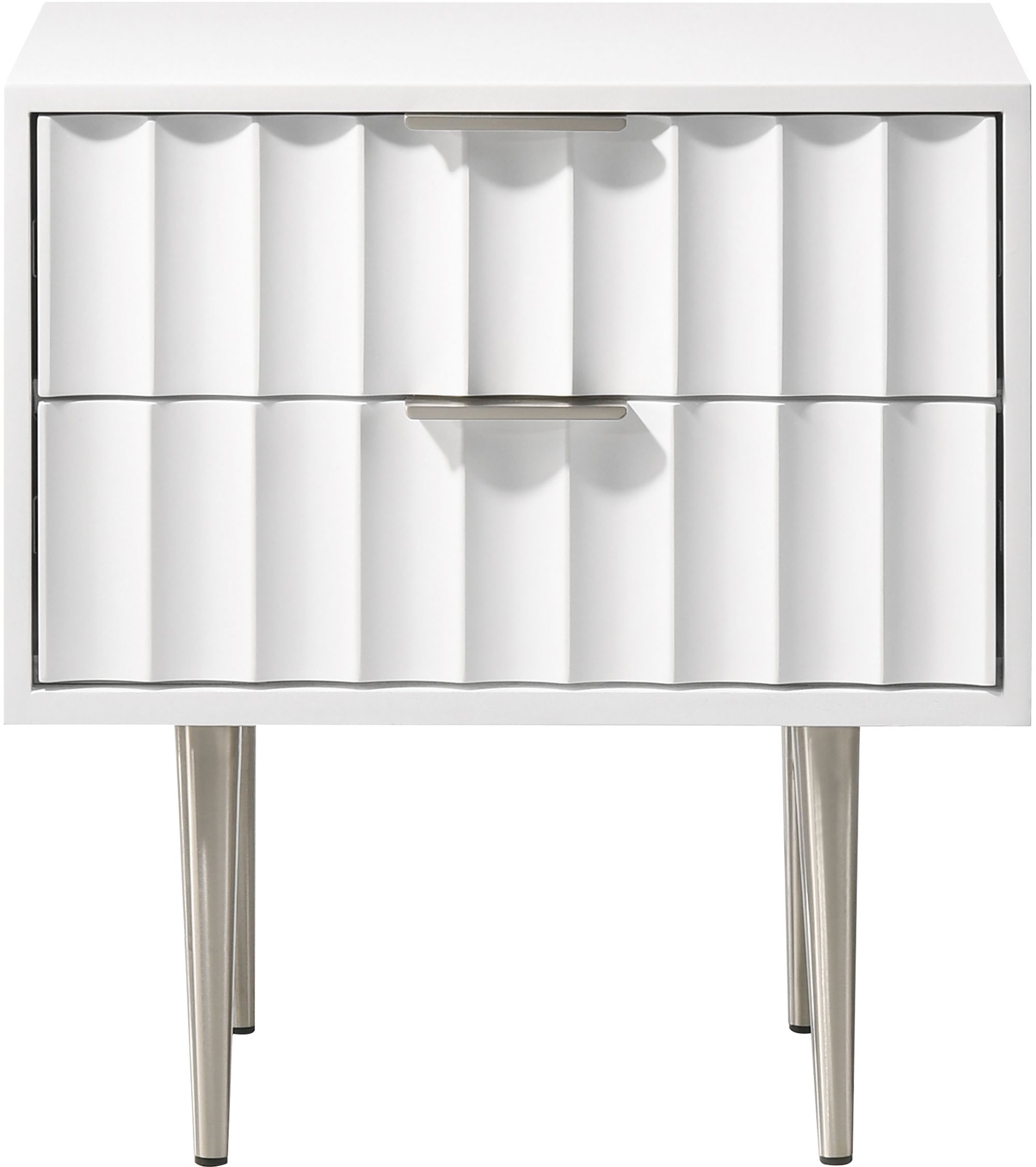 Modernist 2-Drawer Wood Nightstand with Brushed Steel Legs & Handles
