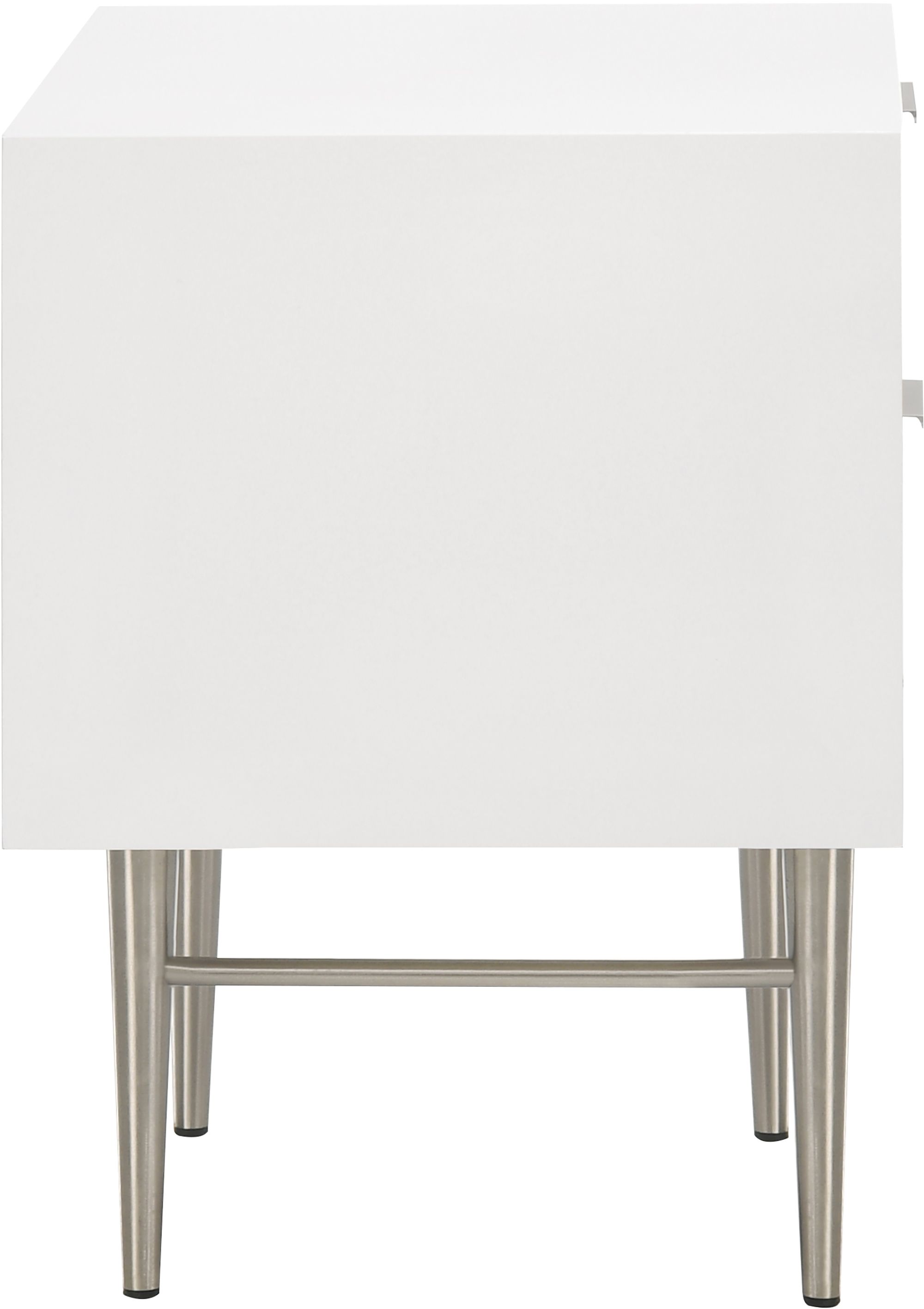 Modernist 2-Drawer Wood Nightstand with Brushed Chrome Steel Legs & Handles