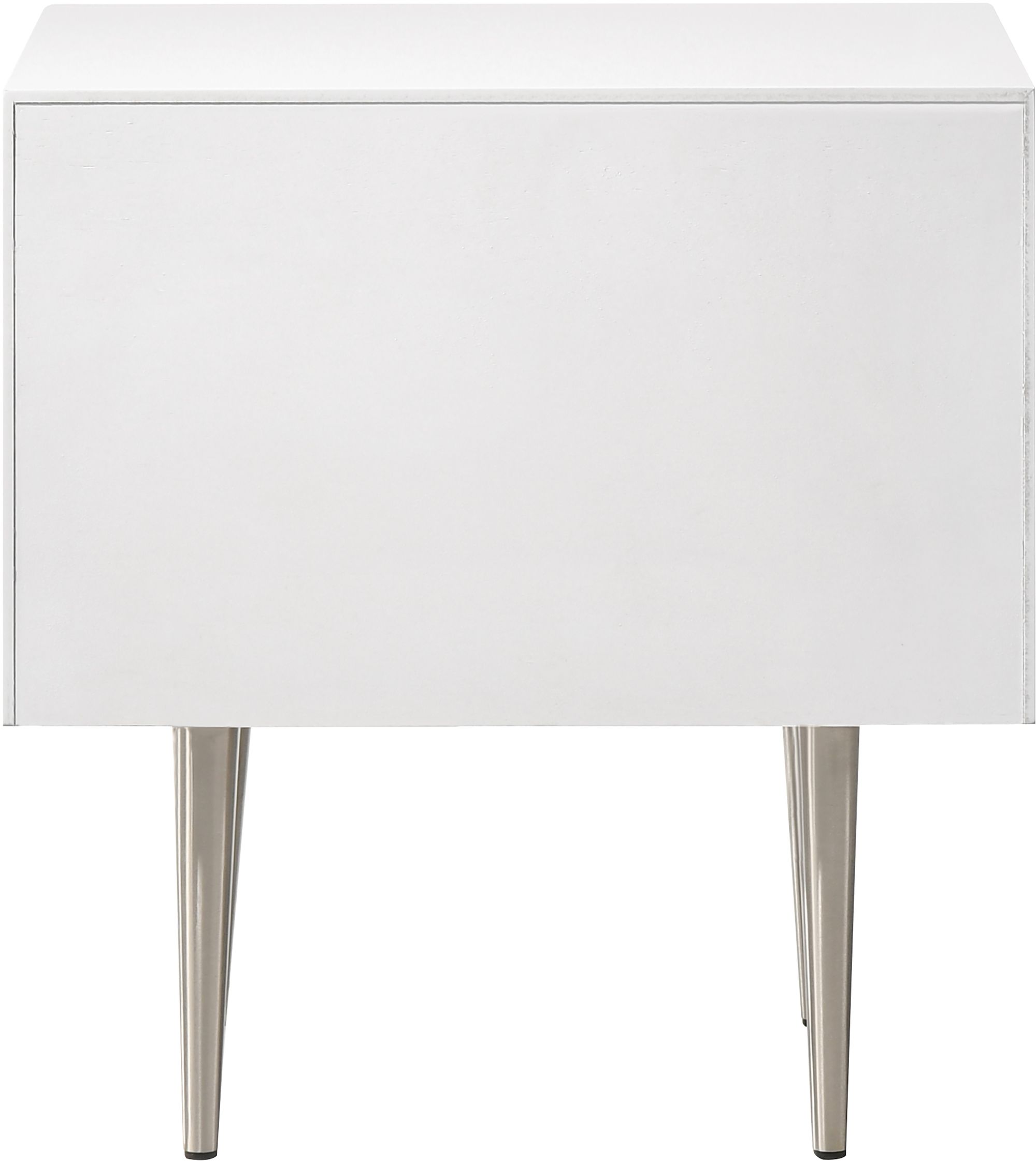 Modernist 2-Drawer Wood Nightstand with Brushed Chrome Steel Legs & Handles
