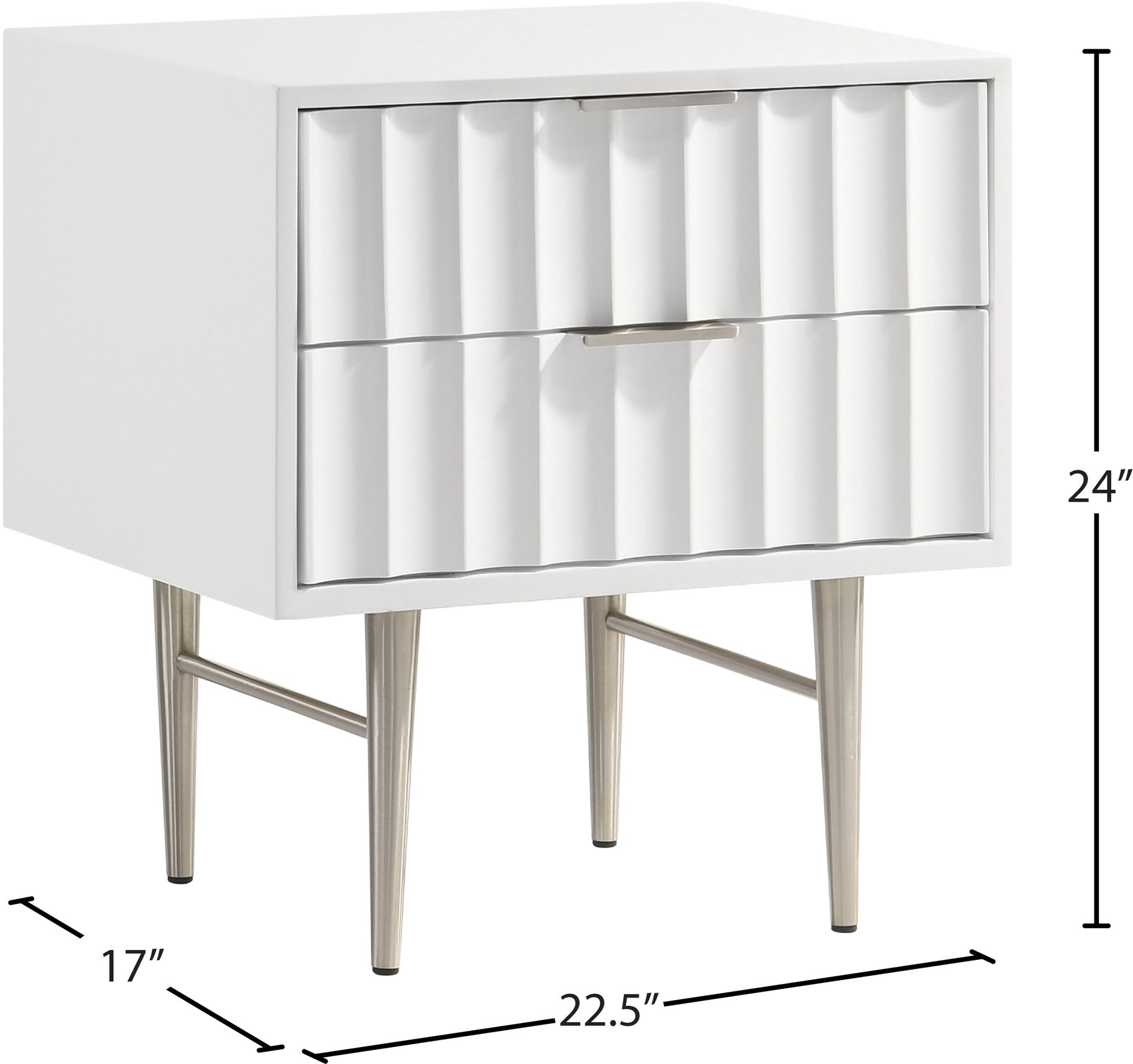 Modernist 2-Drawer Wood Nightstand with Brushed Chrome Steel Legs & Handles