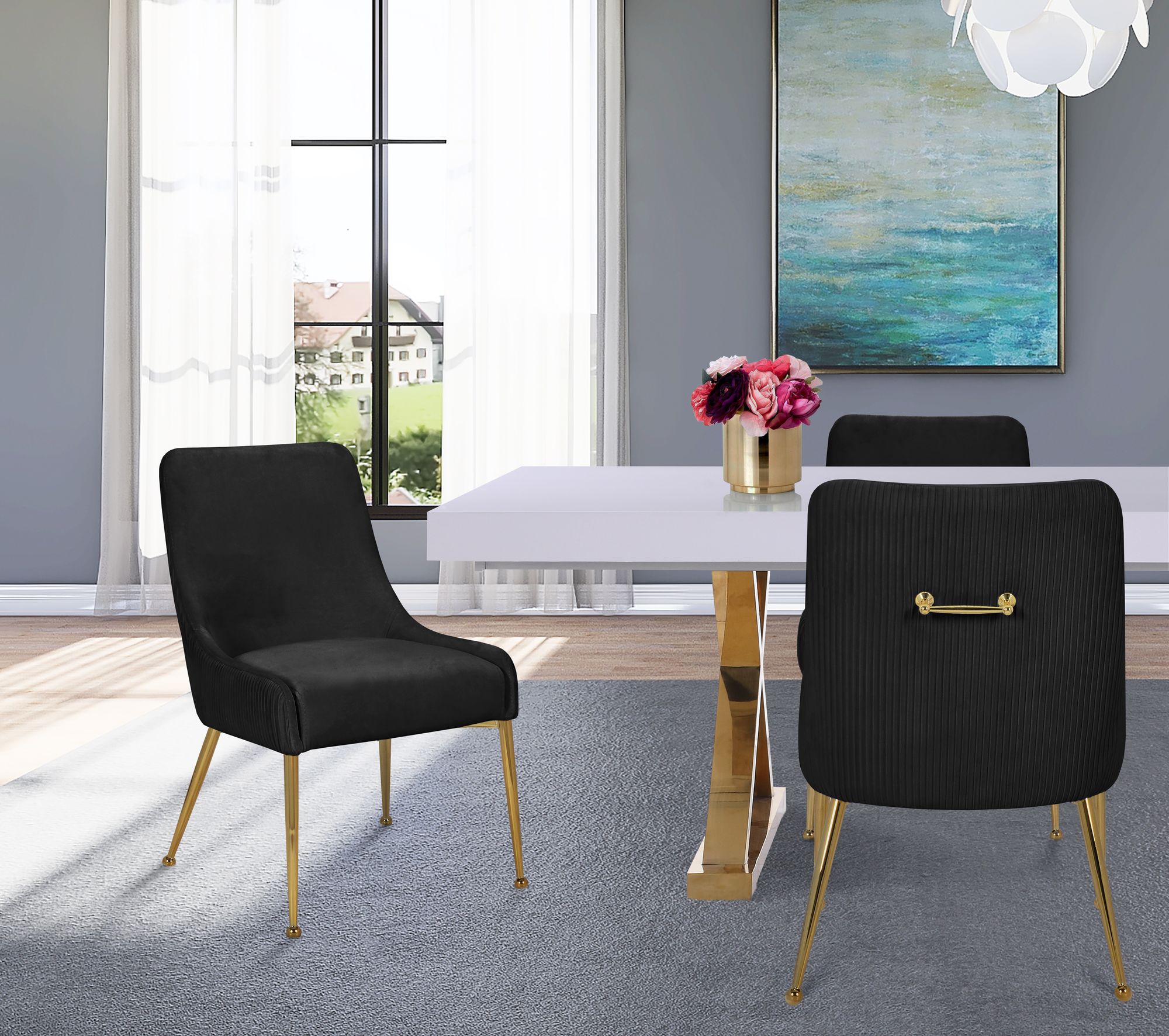 Ace Velvet Dining Chair with Polished Gold Legs