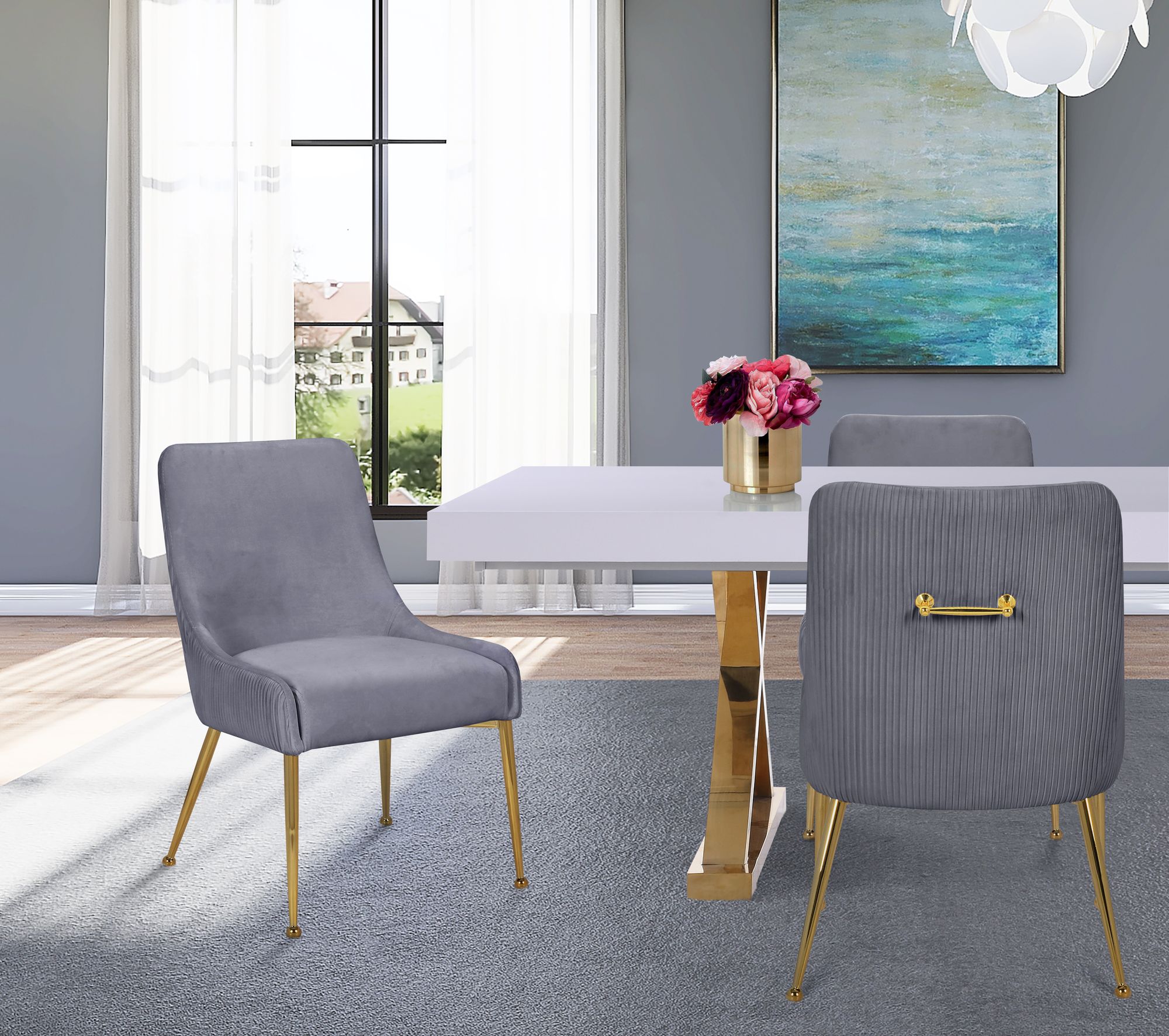Ace Velvet Dining Chair with Polished Gold Legs