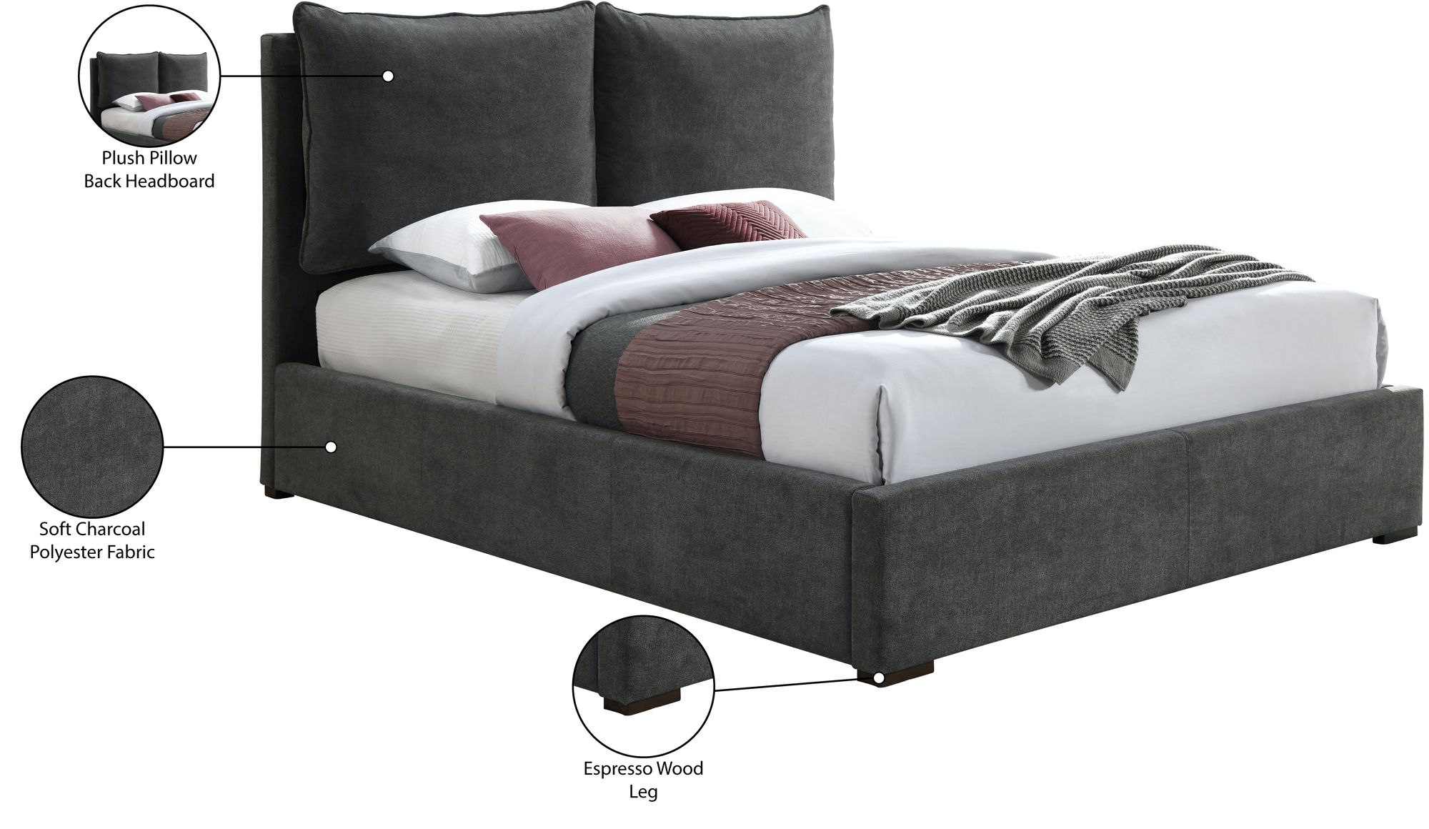 Misha Polyester Fabric King Size Bed