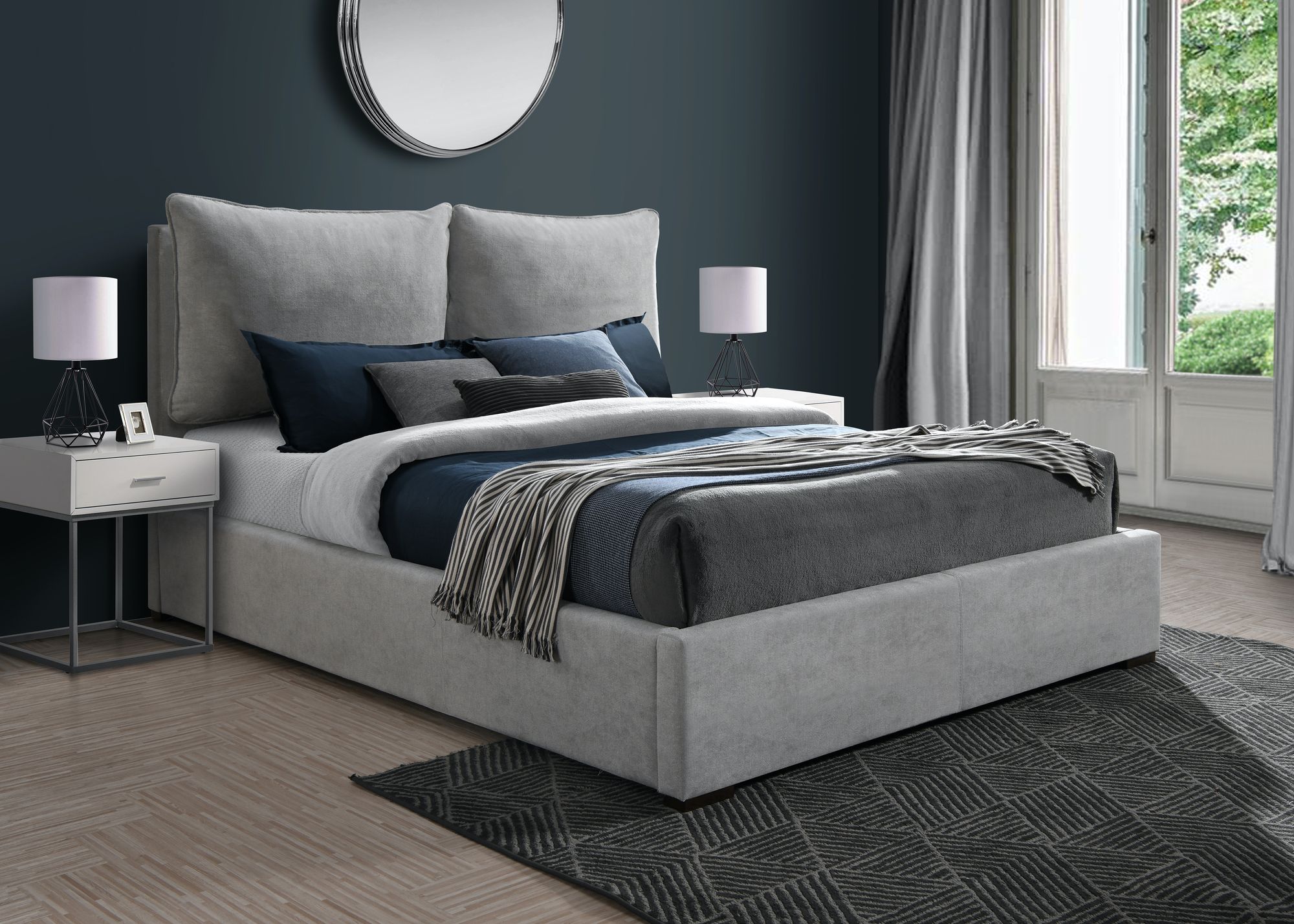 Misha Polyester Fabric King Size Bed