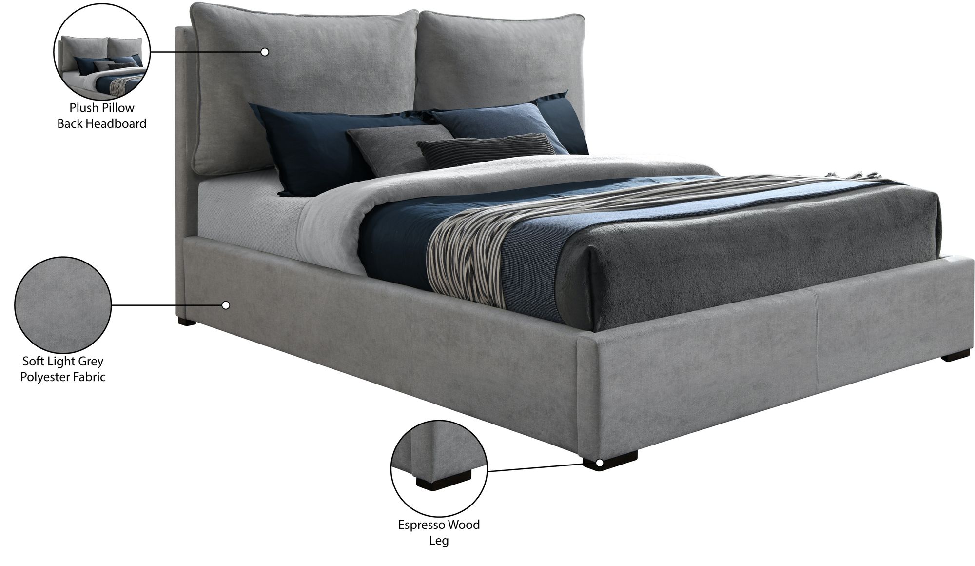 Misha Polyester Fabric King Size Bed