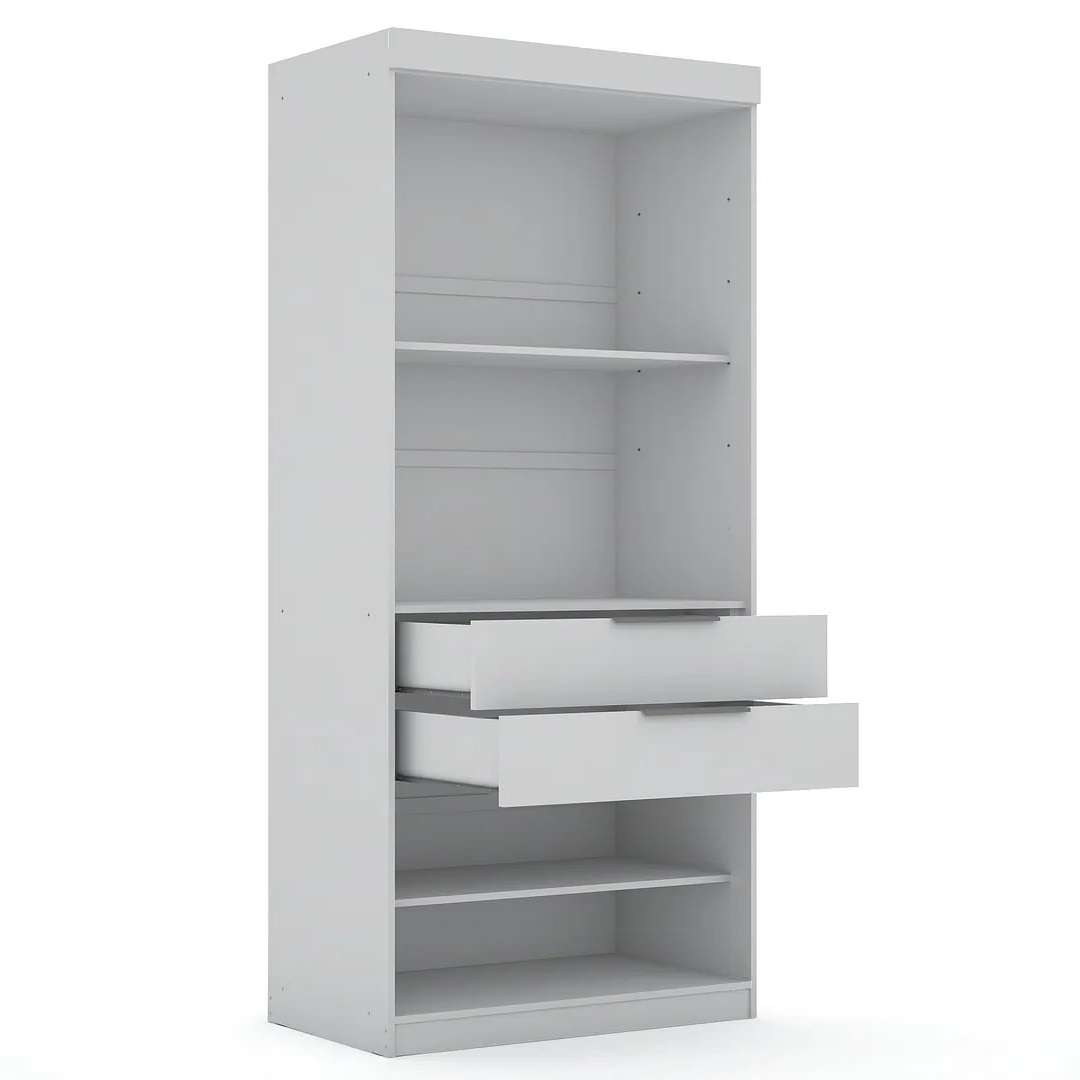 Open 2 Sectional Modern Corner Wardrobe Closet with 2 Drawers