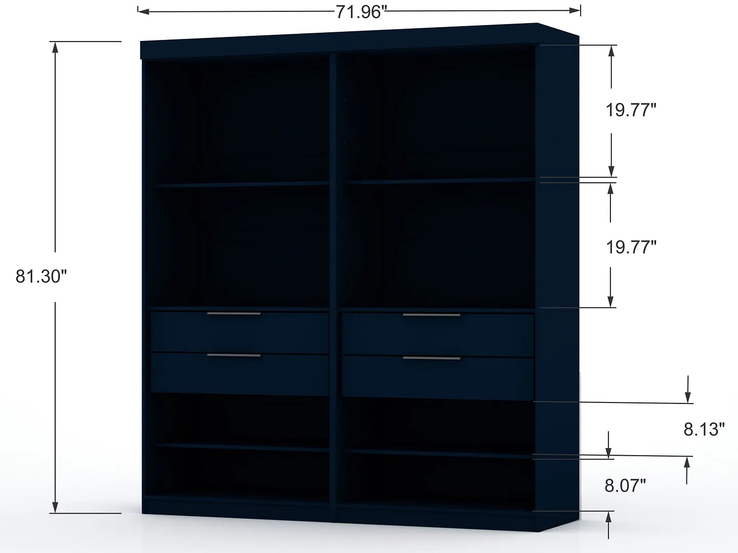 Mulberry 2 Sectional Wardrobe Closet w/4 Drawers, Set of 2 