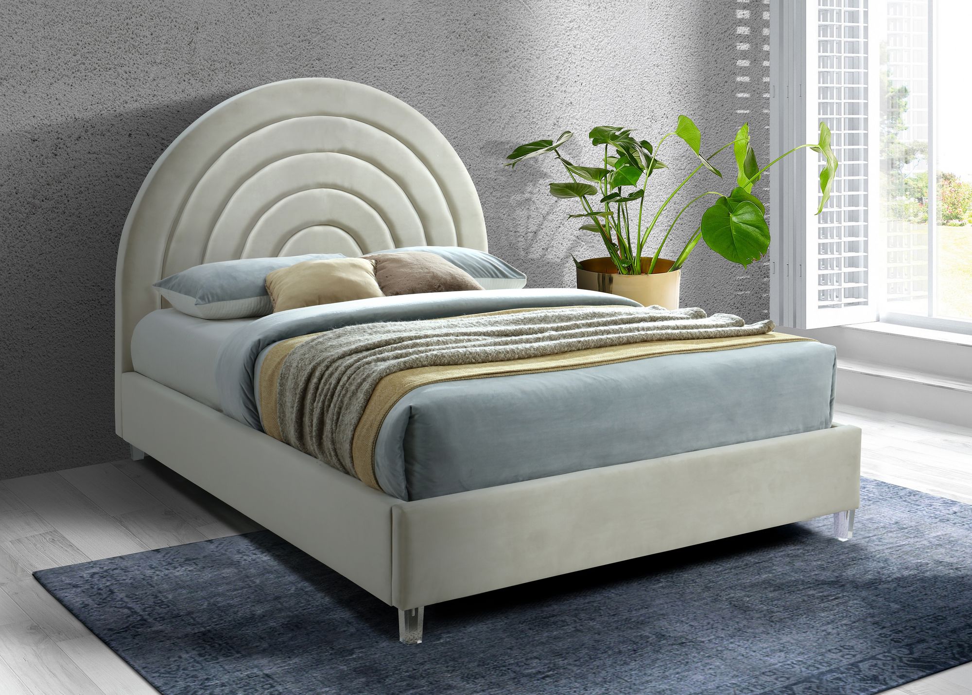 Rainbow Velvet Queen Size Bed
