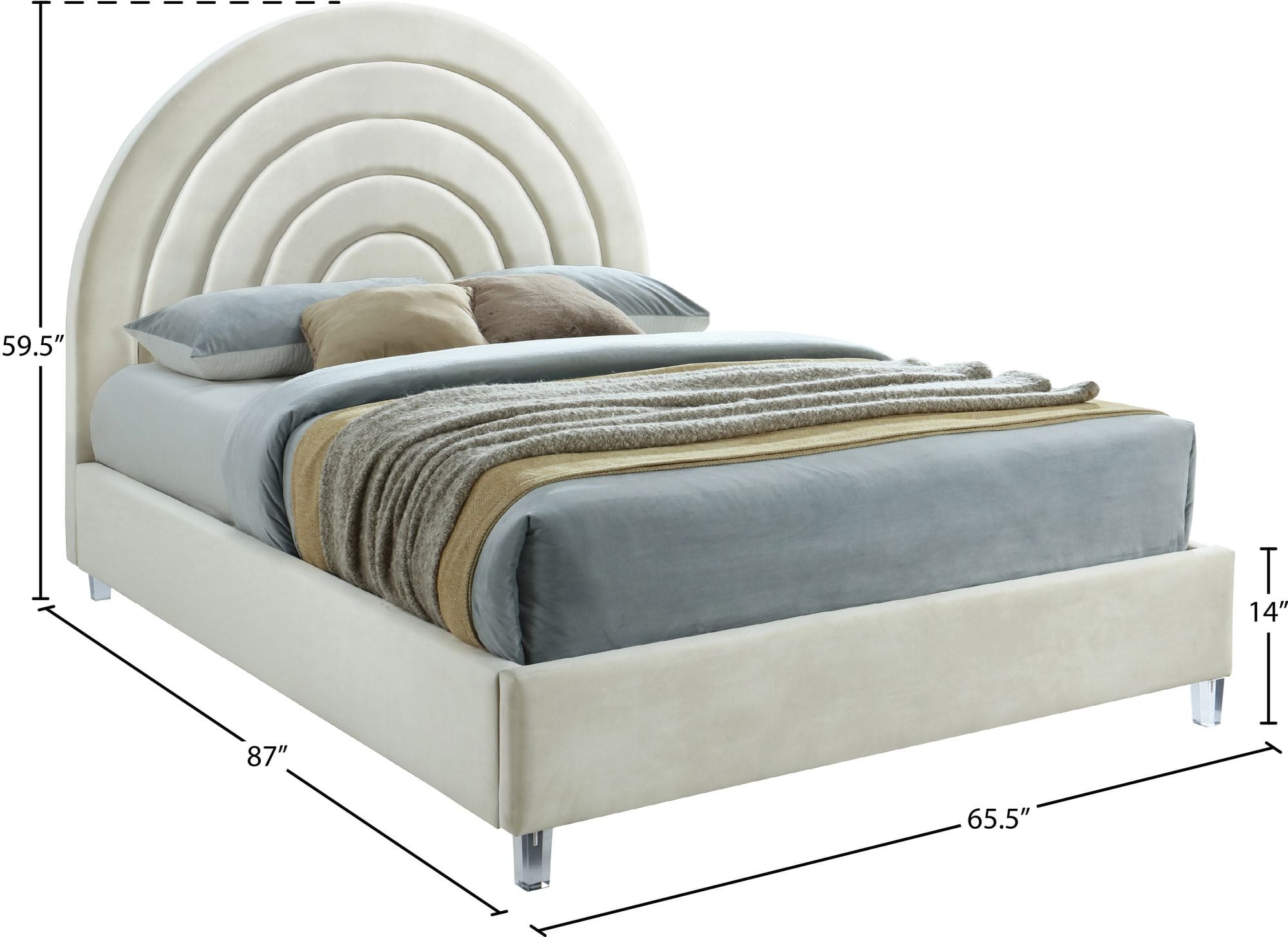 Rainbow Velvet Queen Size Bed