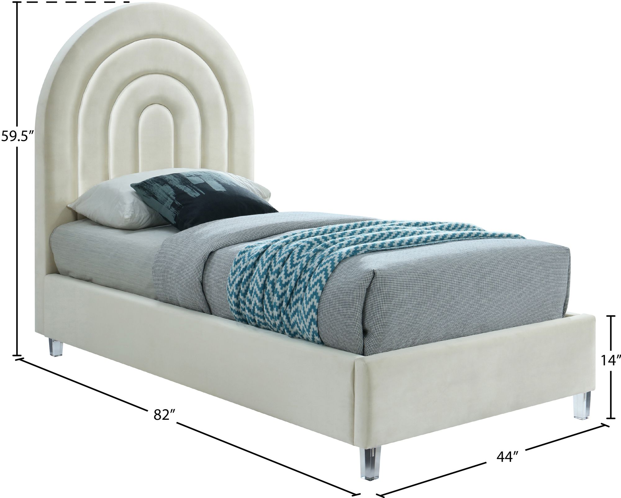 Rainbow Velvet Twin Size Bed