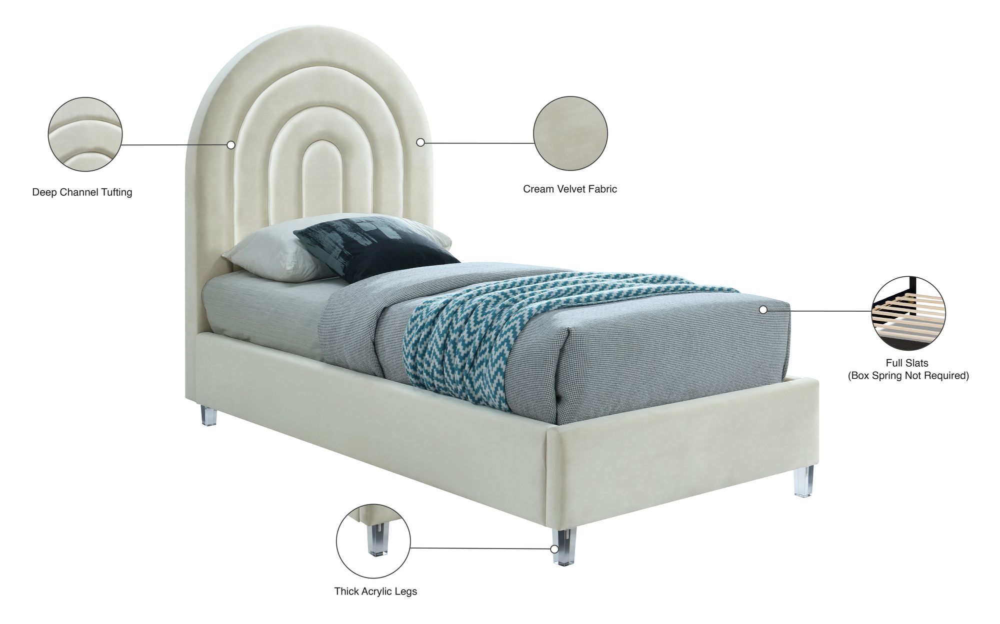 Rainbow Velvet Twin Size Bed