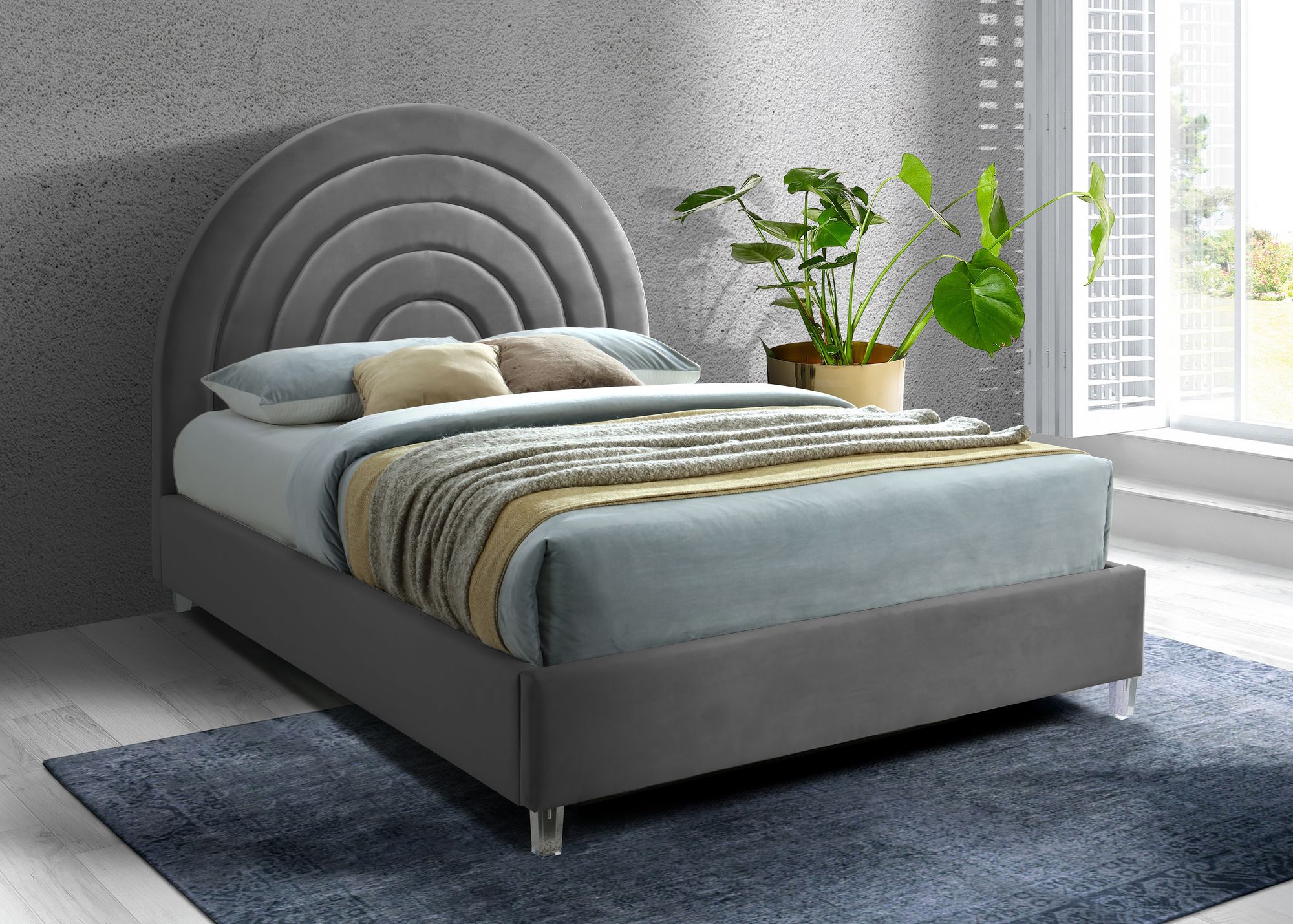 Rainbow Velvet Queen Size Bed