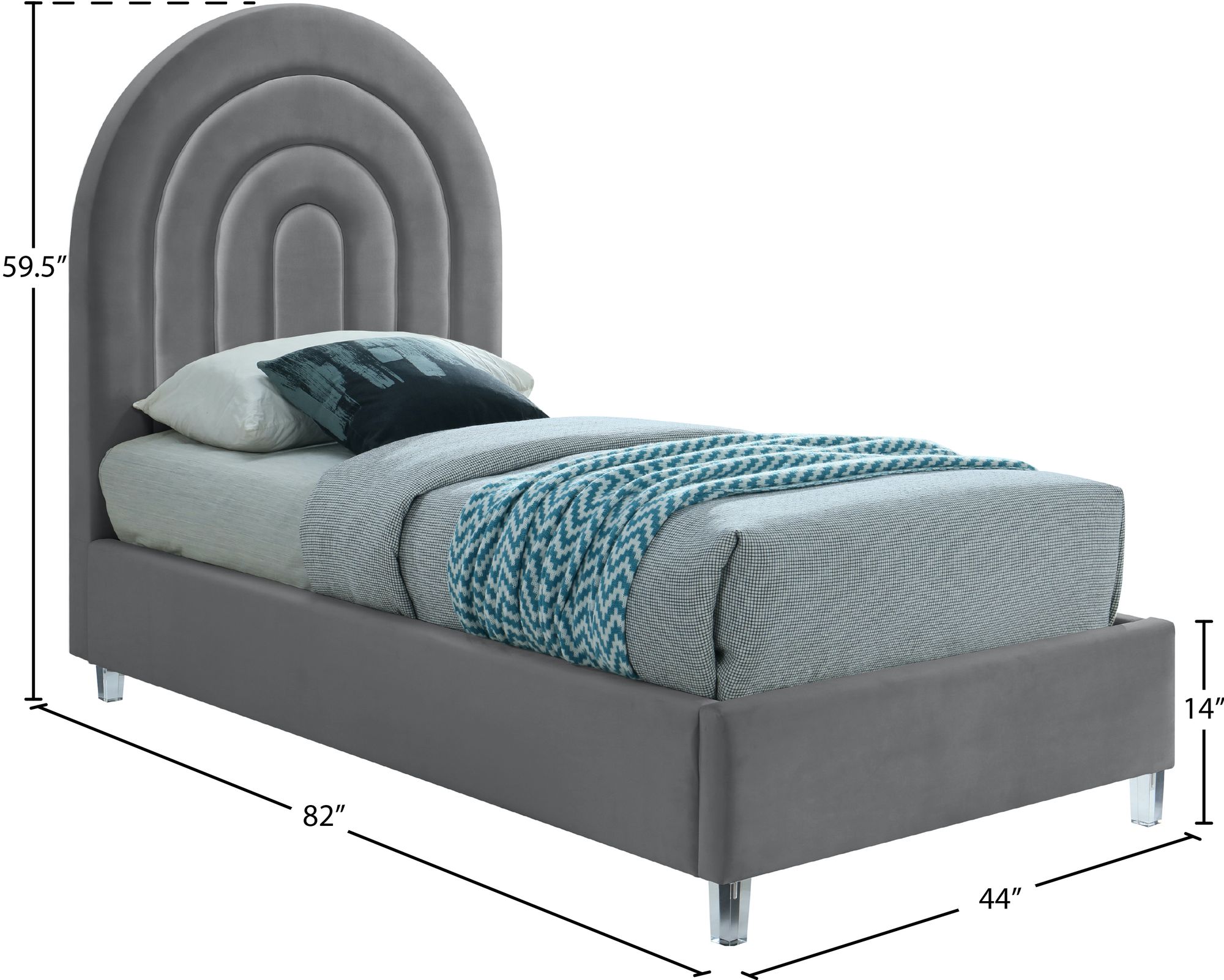 Rainbow Velvet Twin Size Bed