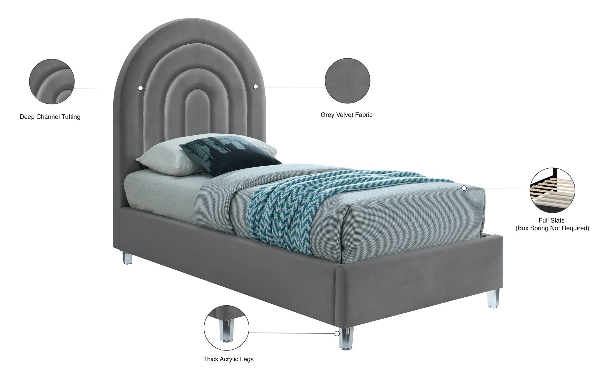 Rainbow Velvet Twin Size Bed