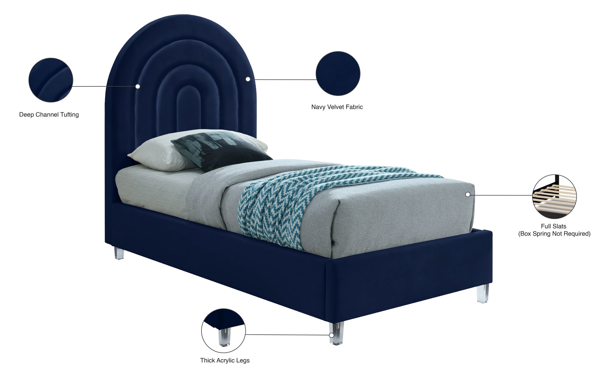 Rainbow Velvet Twin Size Bed