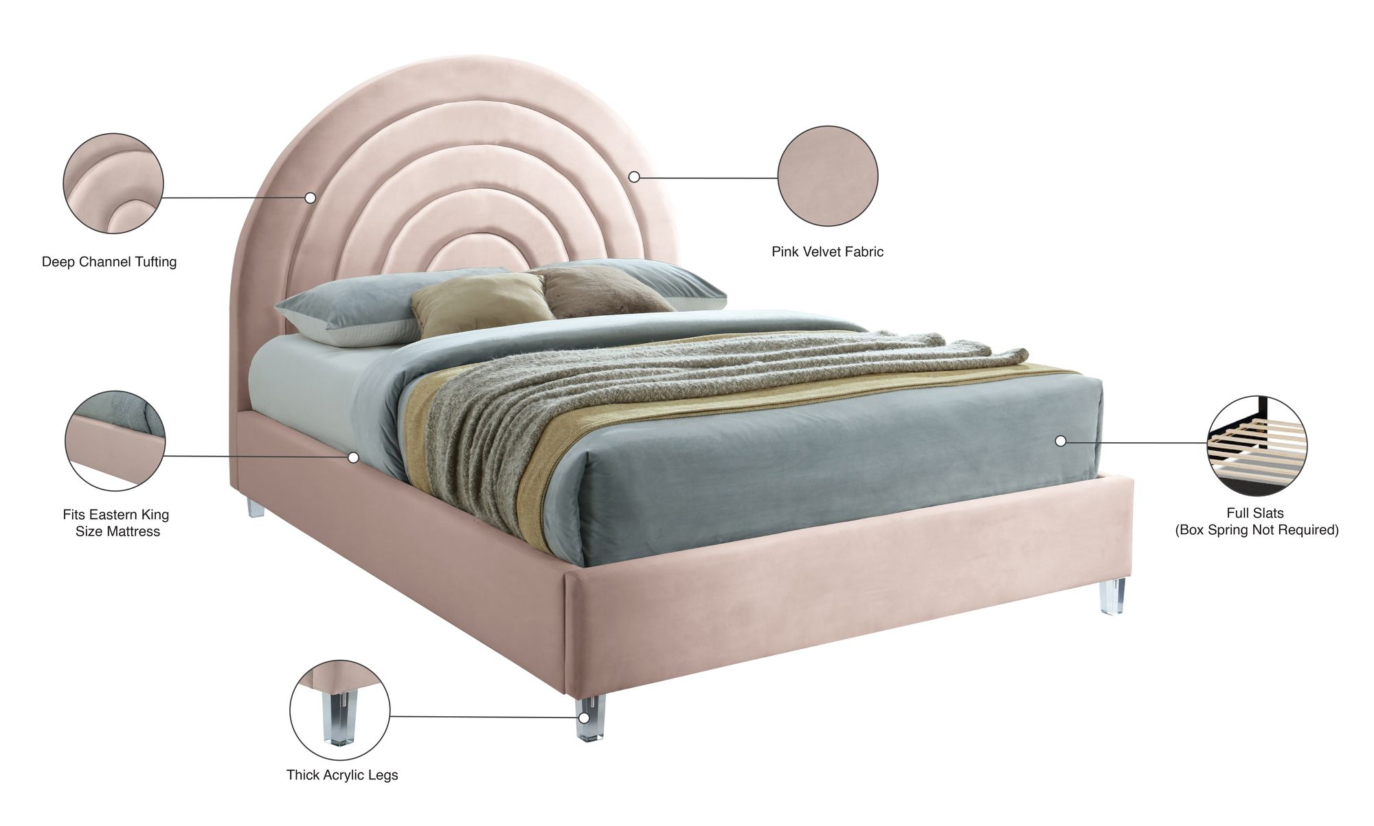 Rainbow Velvet King Size Bed