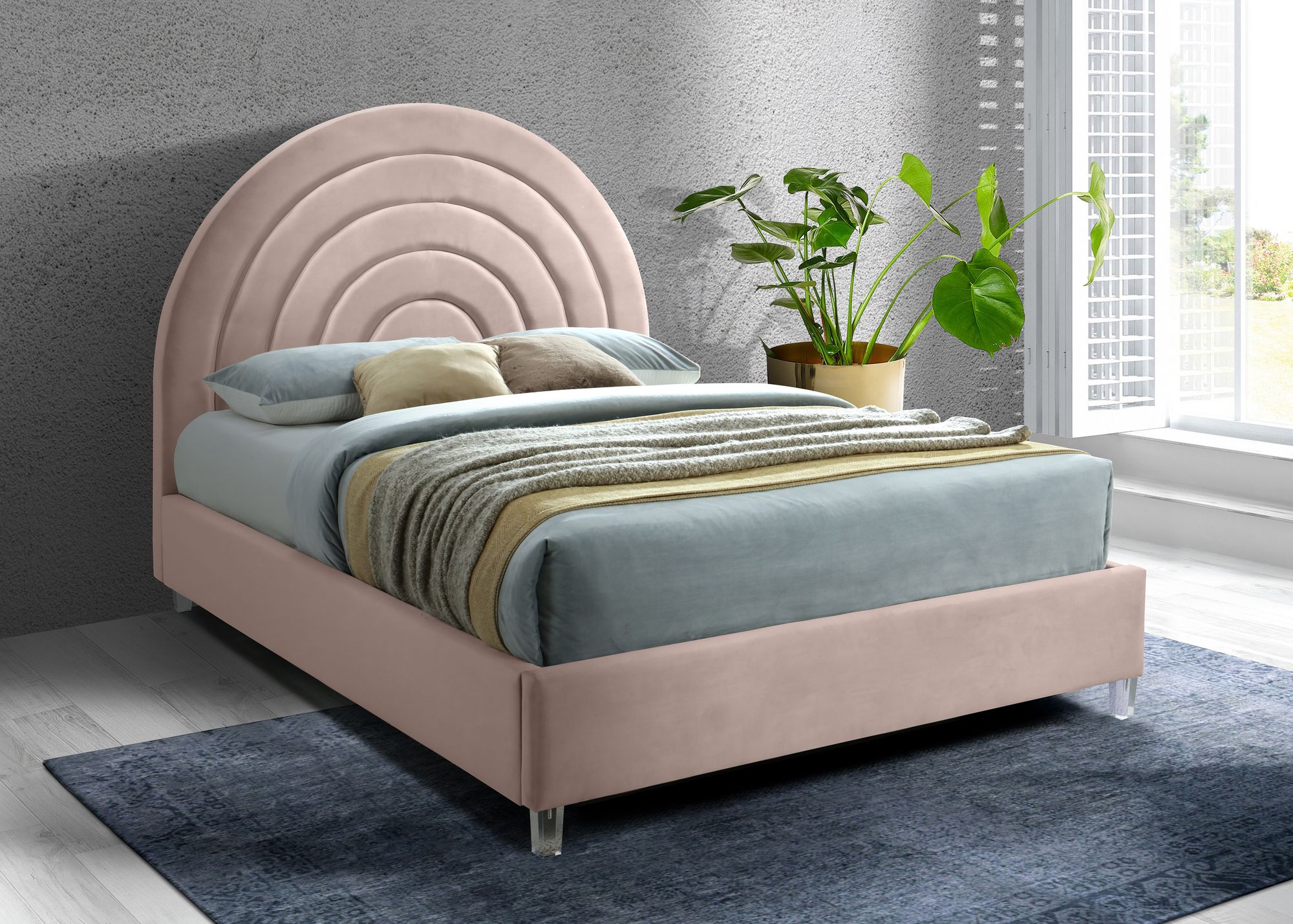 Rainbow Velvet Queen Size Bed