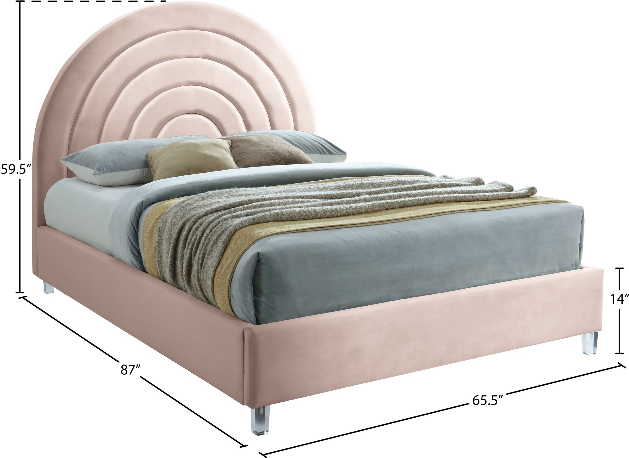Rainbow Velvet Queen Size Bed