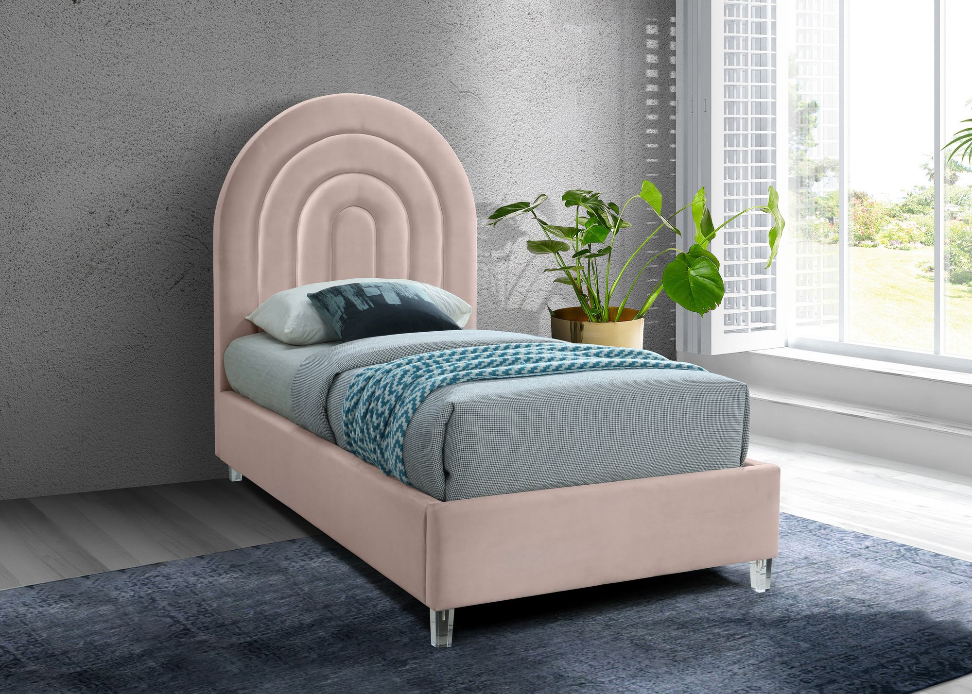 Rainbow Velvet Twin Size Bed